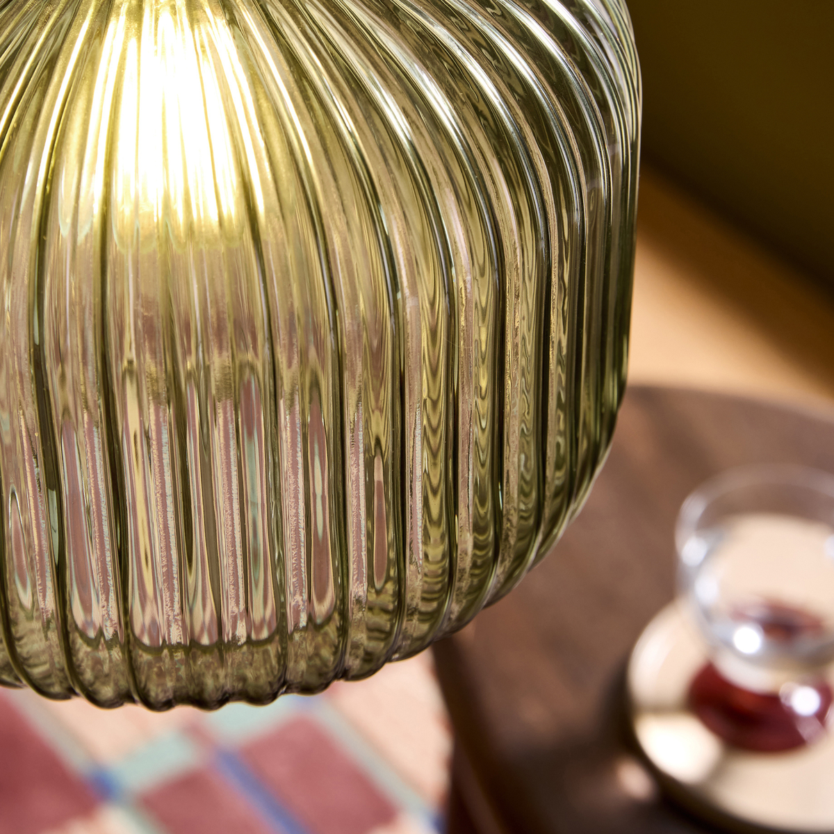 MADE.COM Briz Glass Easy Fit Shade in Ribbed Green Glass