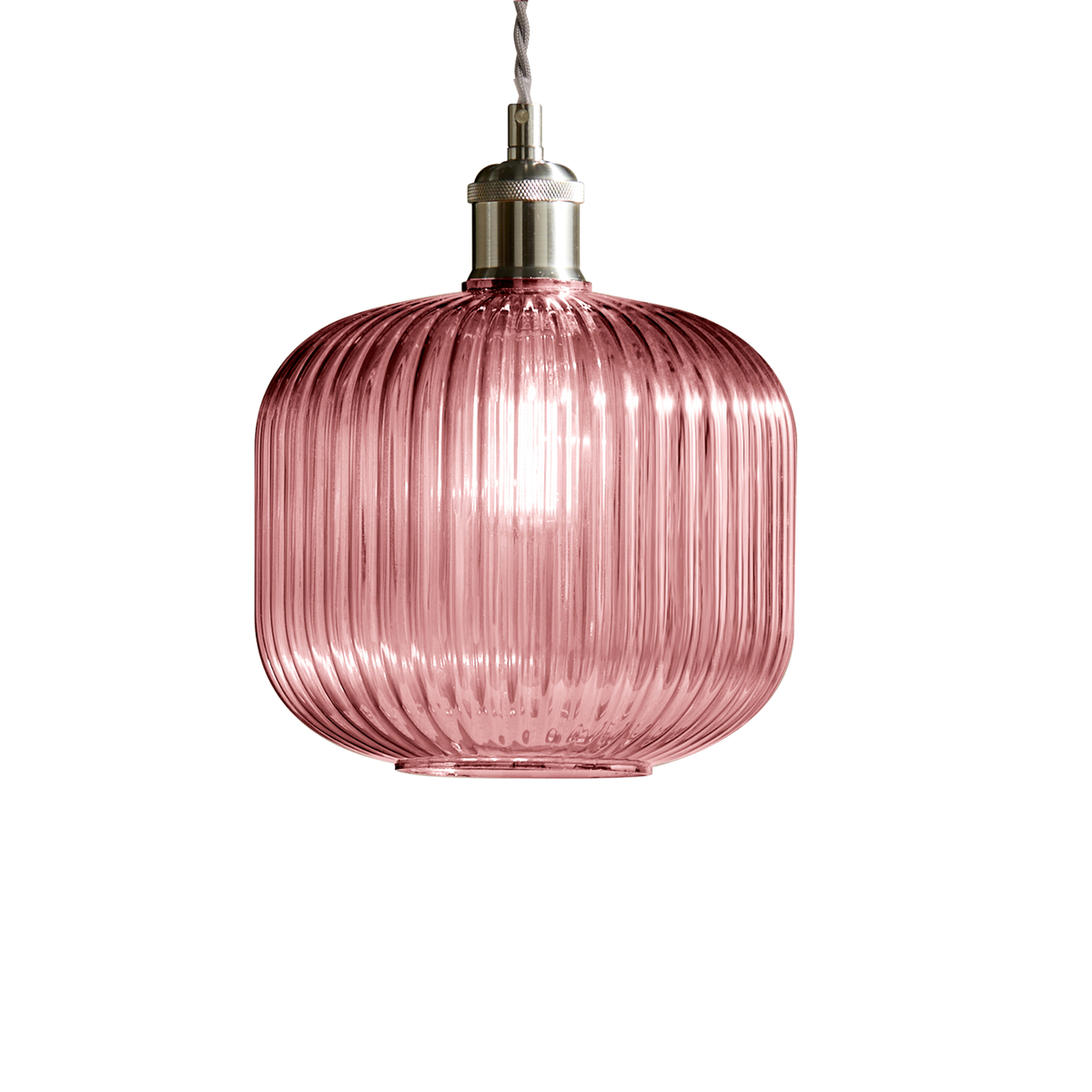 MADE.COM Briz Glass Easy Fit Shade in Ribbed Pink Glass