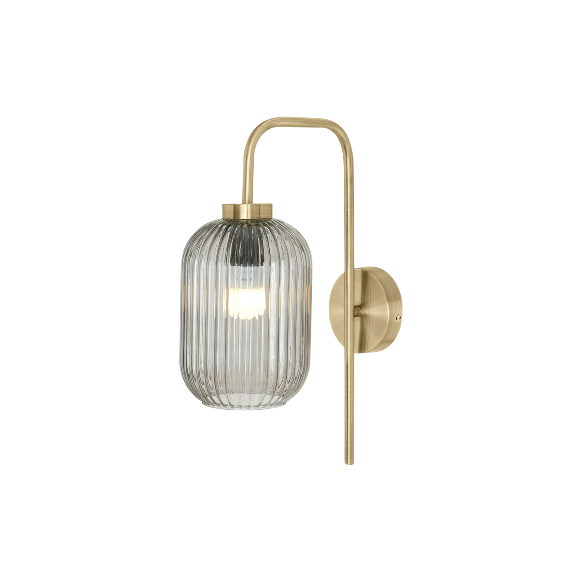 MADE.COM Briz Wall Light in Antique Brass with Ribbed Grey Glass Shade
