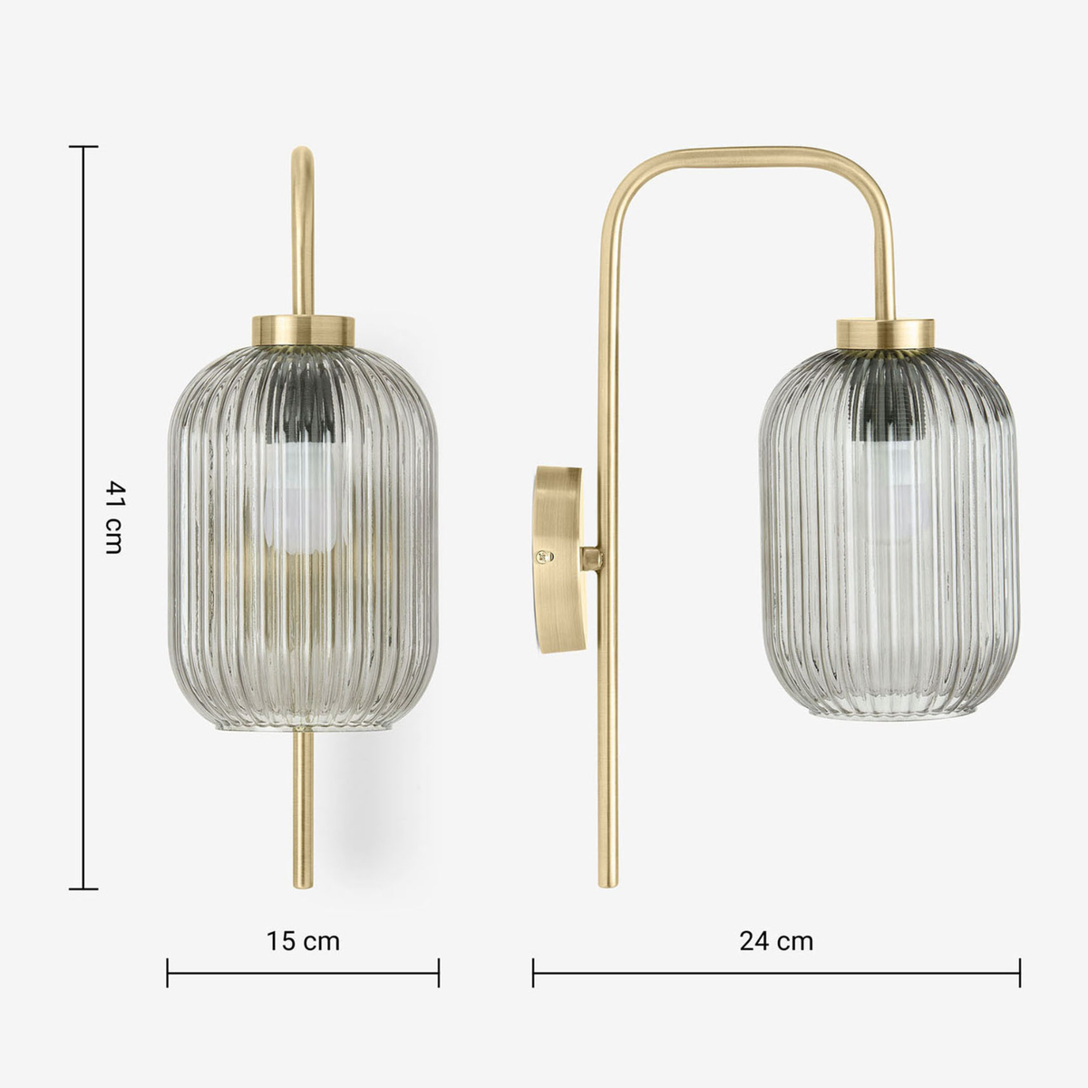 MADE.COM Briz Wall Light in Antique Brass with Ribbed Grey Glass Shade
