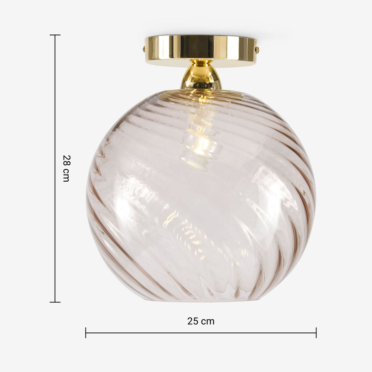 MADE.COM Ilaria Flush Ceiling Light in Polished Brass with Pink Tinted Dimpled Glass Shade