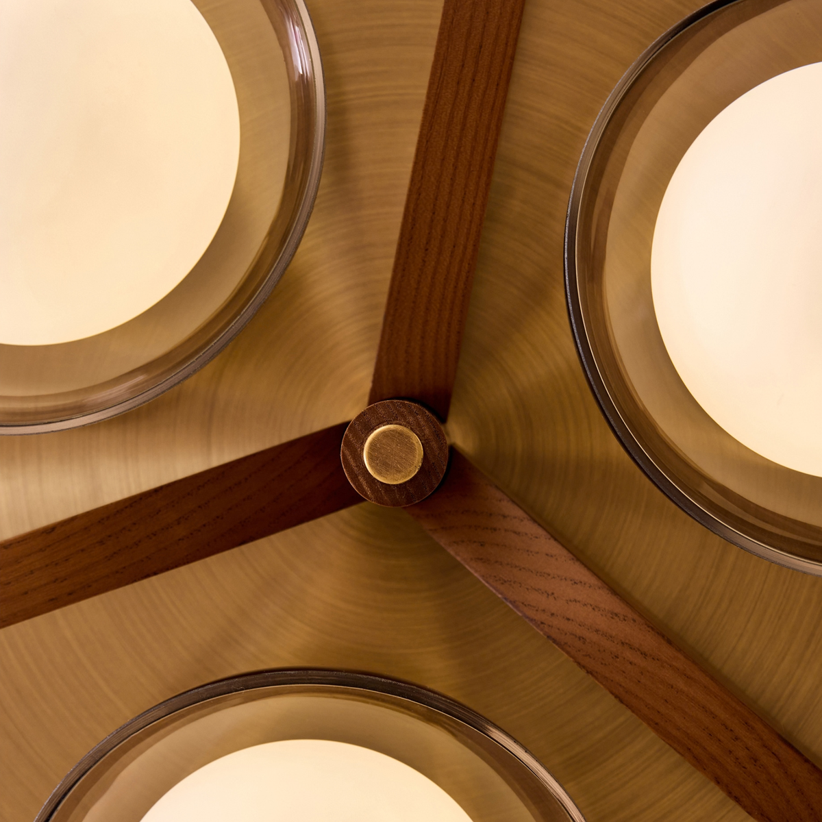 MADE.COM Layla 3 Light Flush Ceiling Light in Antique Brass & Walnut with Smoked & Opal Glass Shades