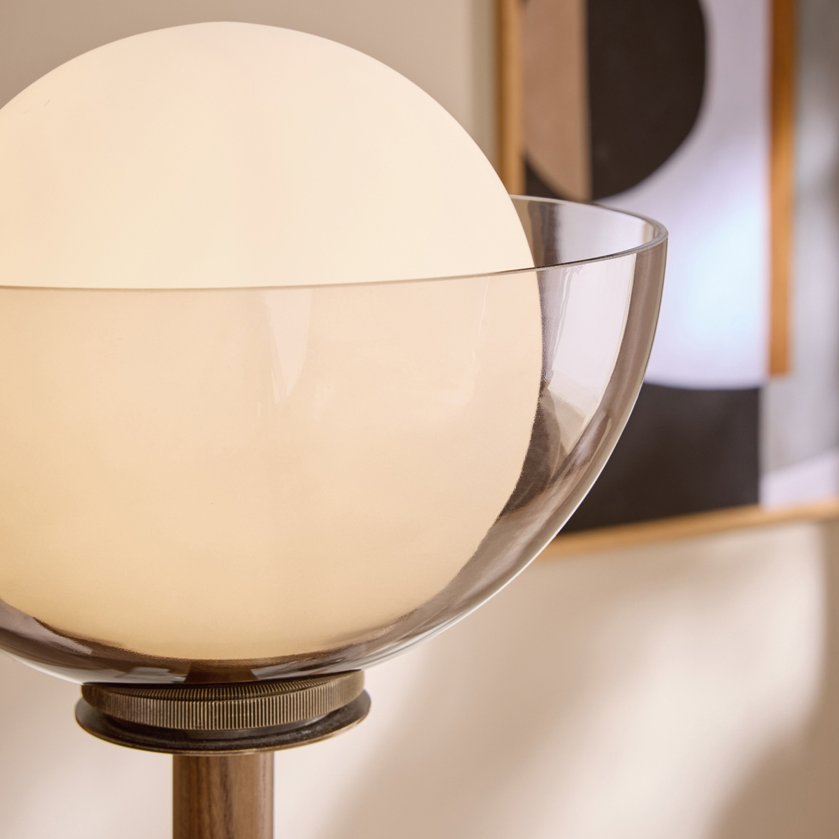 MADE.COM Layla Floor Lamp in Walnut & Antique Brass with Smoked & Opal Glass Shade