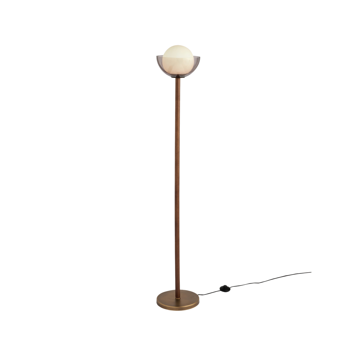 MADE.COM Layla Floor Lamp in Walnut & Antique Brass with Smoked & Opal Glass Shade