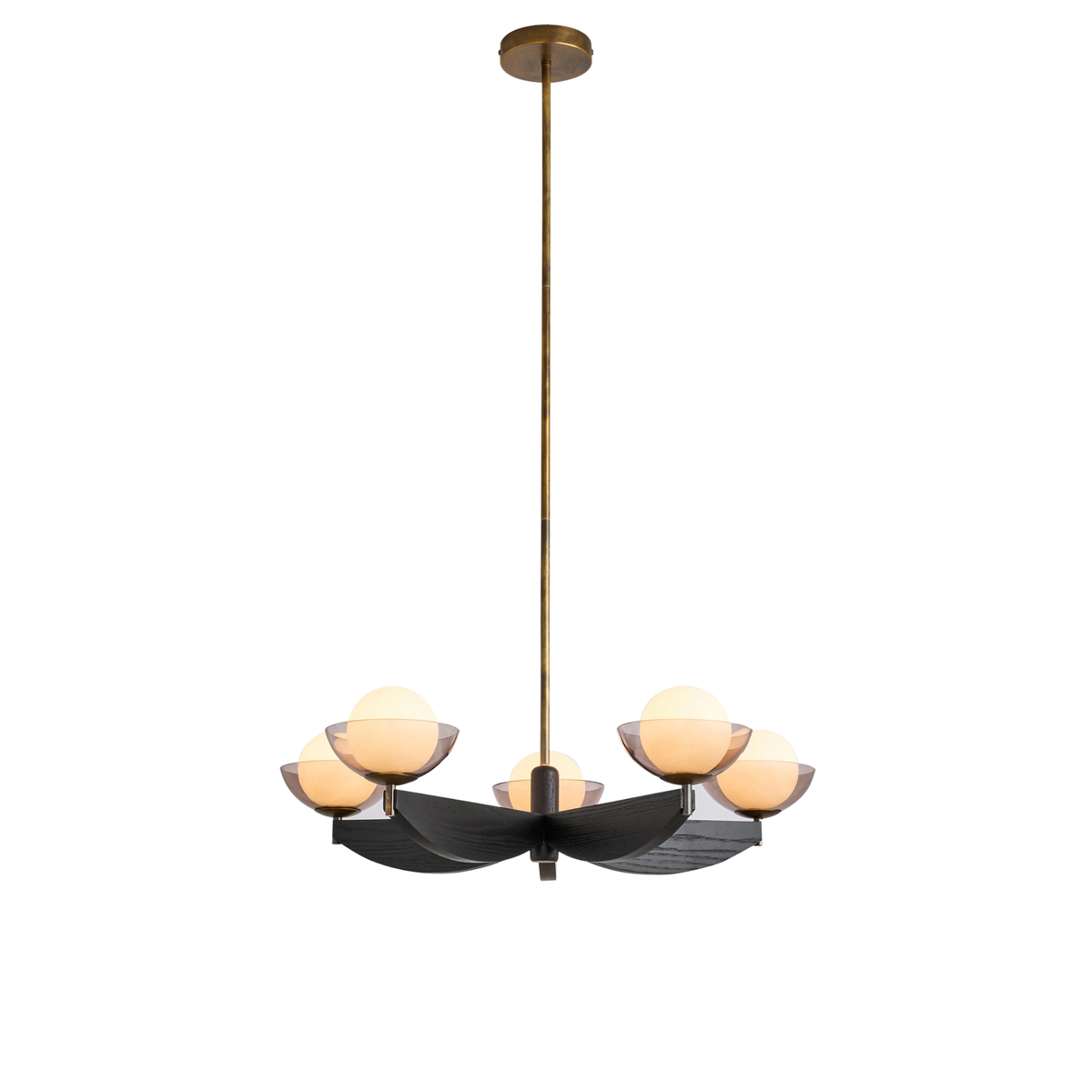 MADE.COM Layla Large Ceiling Light in Black Wood & Antique Brass with Smoked & Opal Glass Shades