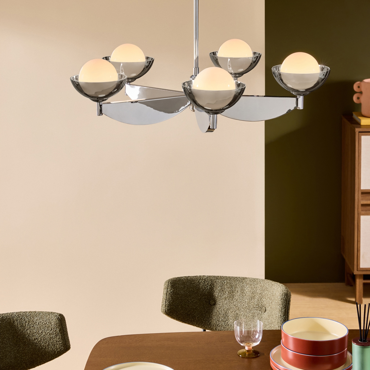 MADE.COM Layla Large Ceiling Light in Chrome with White Glass Sphere Shades