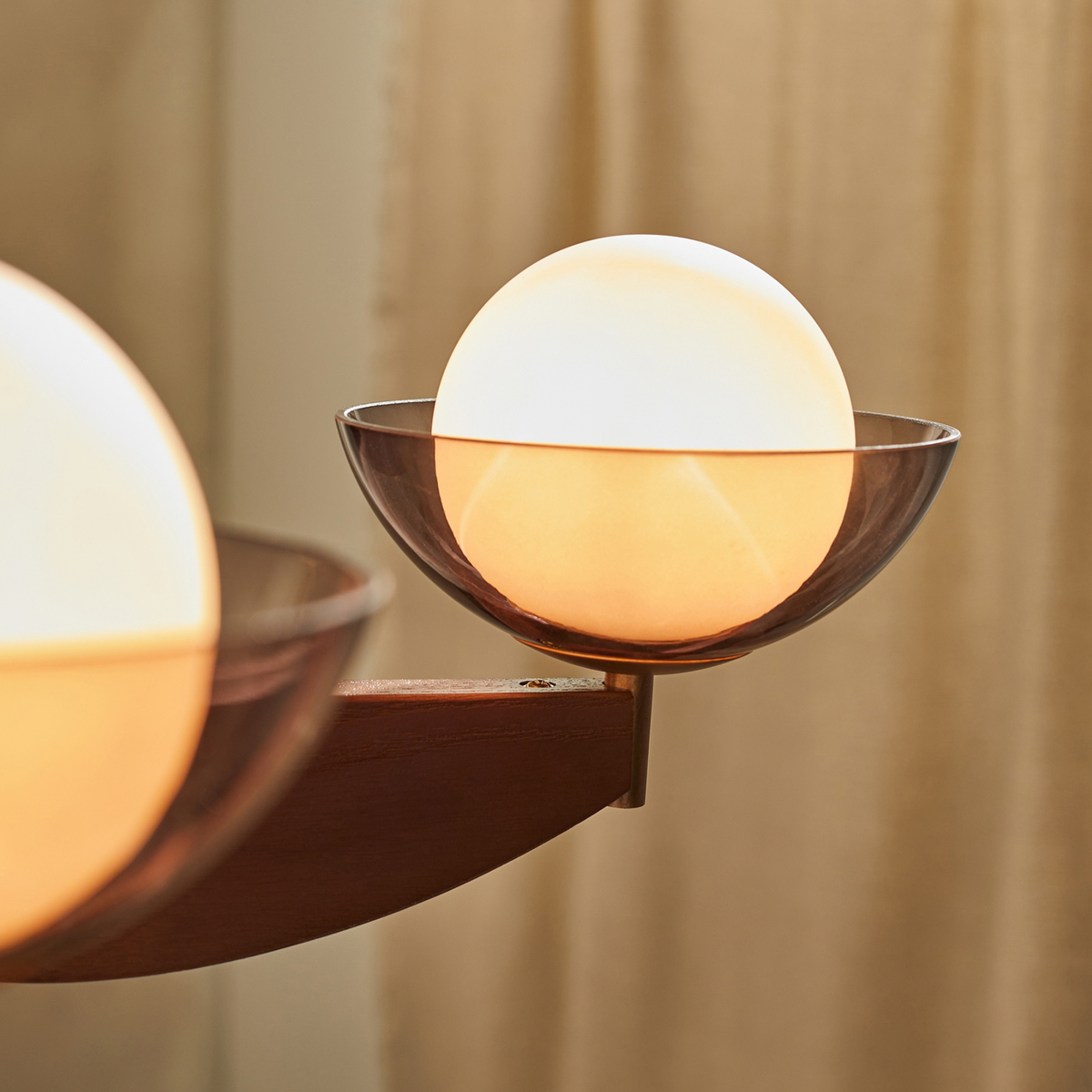 MADE.COM Layla Large Ceiling Light in Walnut & Antique Brass with Smoked & Opal Glass Shades