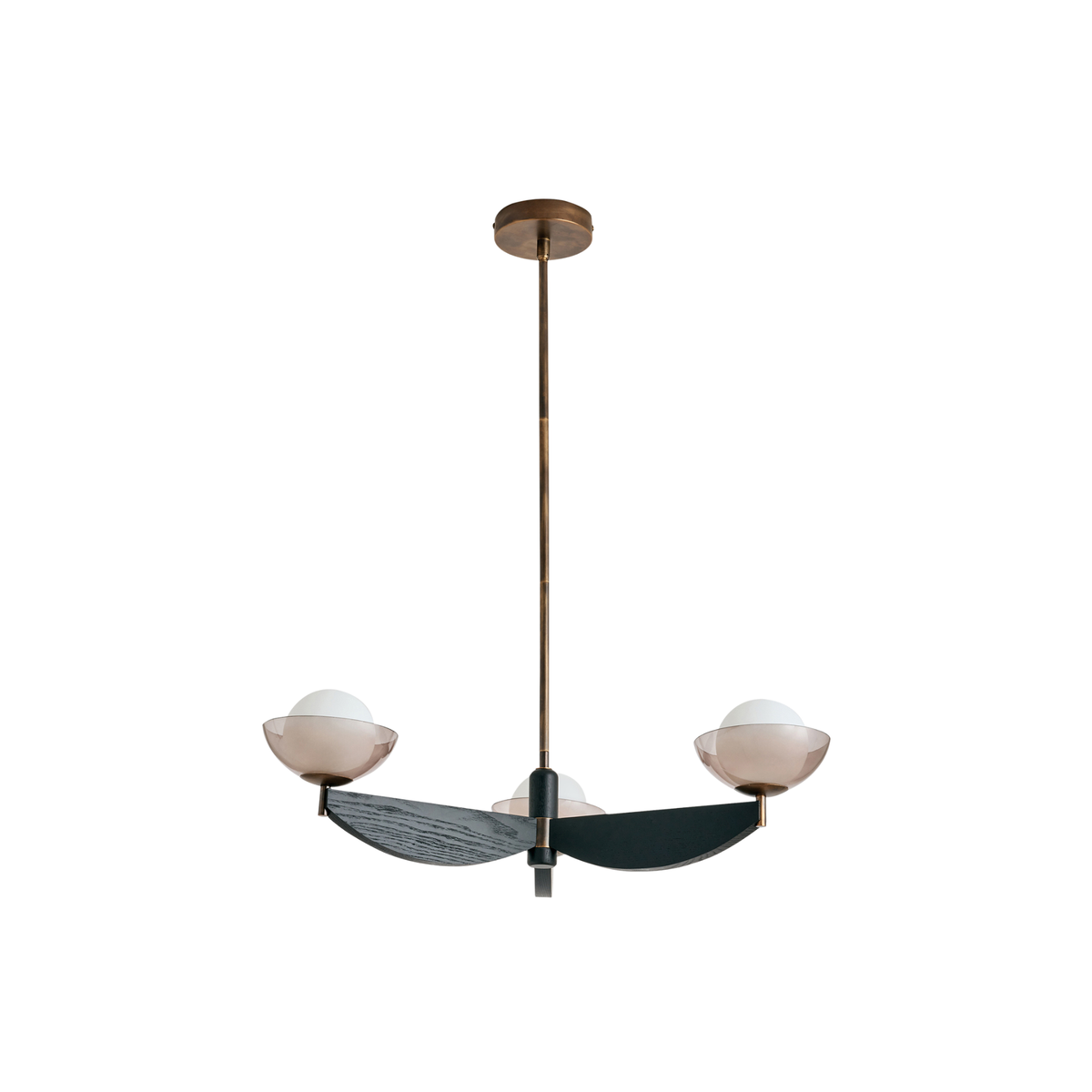 MADE.COM Layla Small Ceiling Light in Antique Brass & Black Wood with Smoked & Opal Glass Shades