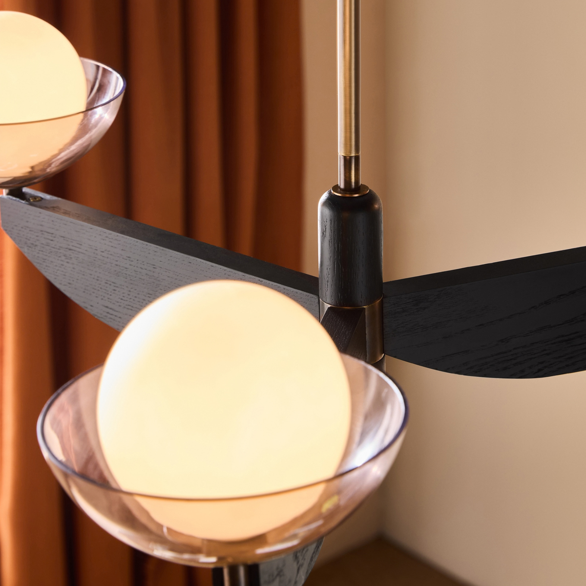 MADE.COM Layla Small Ceiling Light in Antique Brass & Black Wood with Smoked & Opal Glass Shades