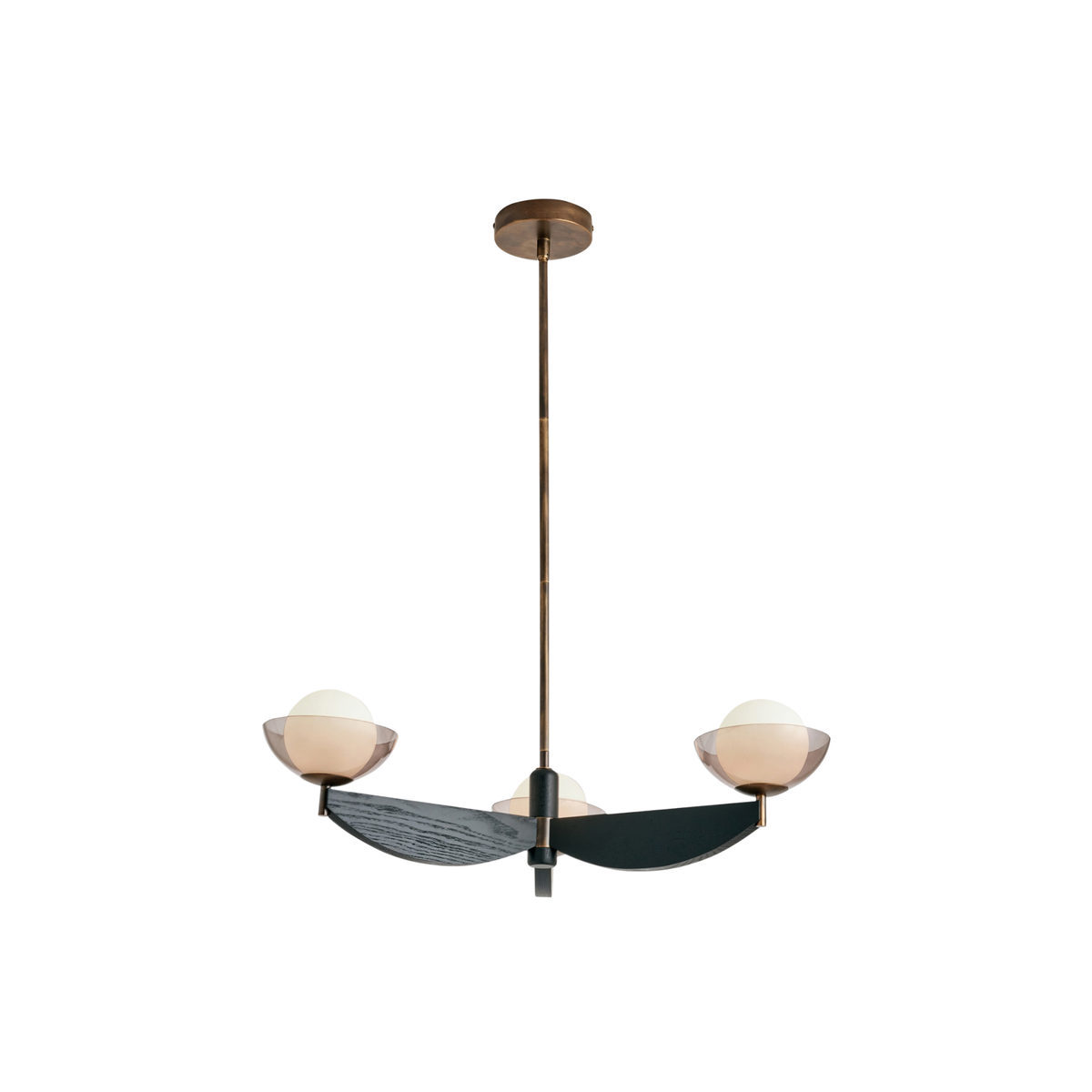 MADE.COM Layla Small Ceiling Light in Antique Brass & Black Wood with Smoked & Opal Glass Shades