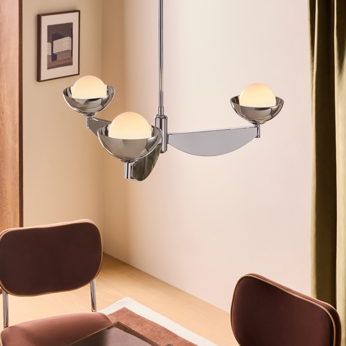MADE.COM Layla Small Ceiling Light in Chrome with White Glass Sphere Shades