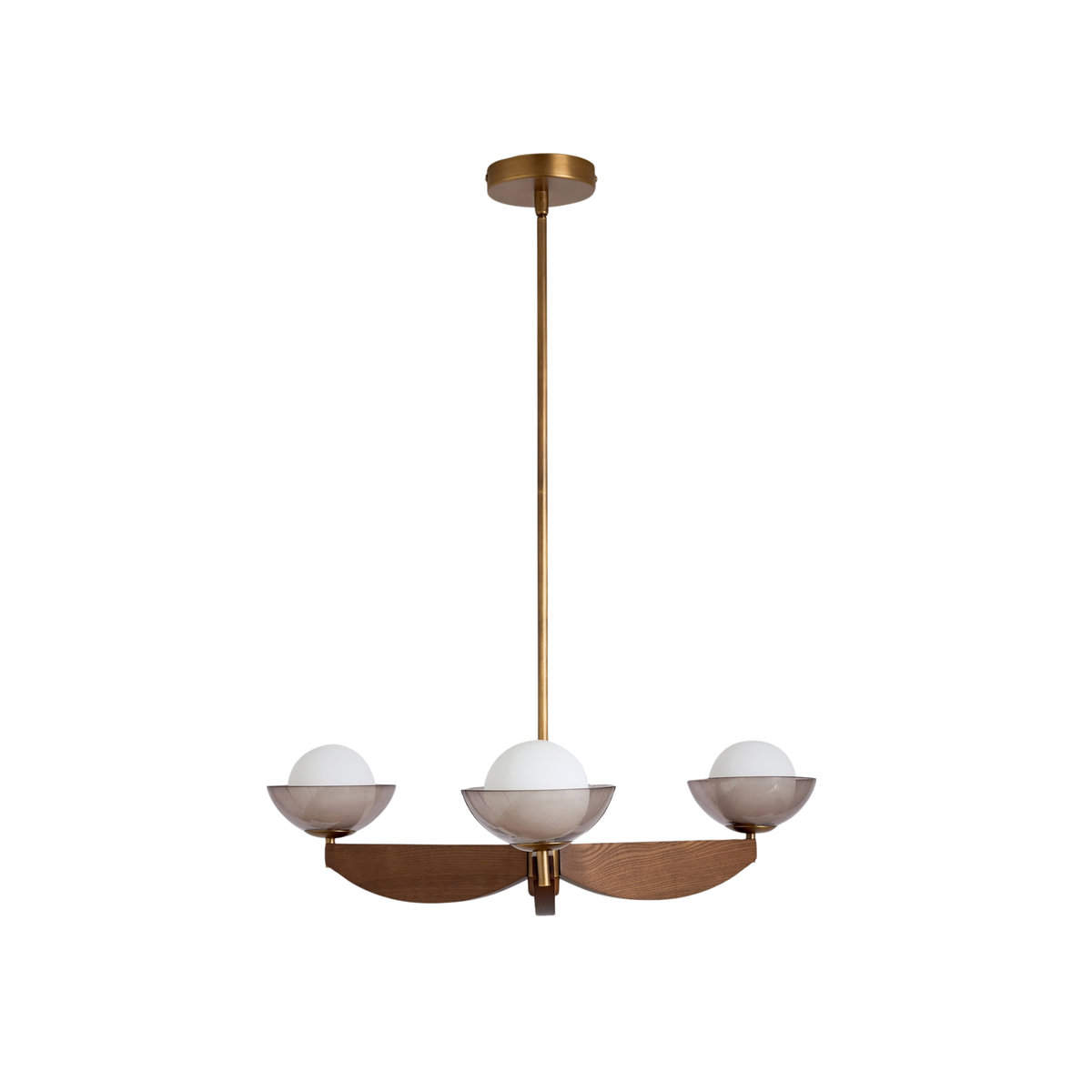 MADE.COM Layla Small Ceiling Light in Walnut & Antique Brass with Smoked & Opal Glass Shades