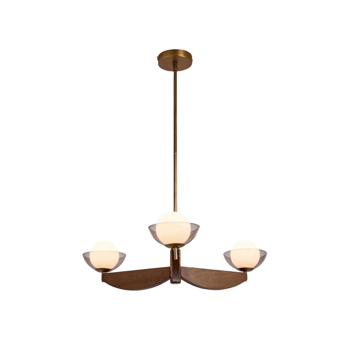 MADE.COM Layla Small Ceiling Light in Walnut & Antique Brass with Smoked & Opal Glass Shades