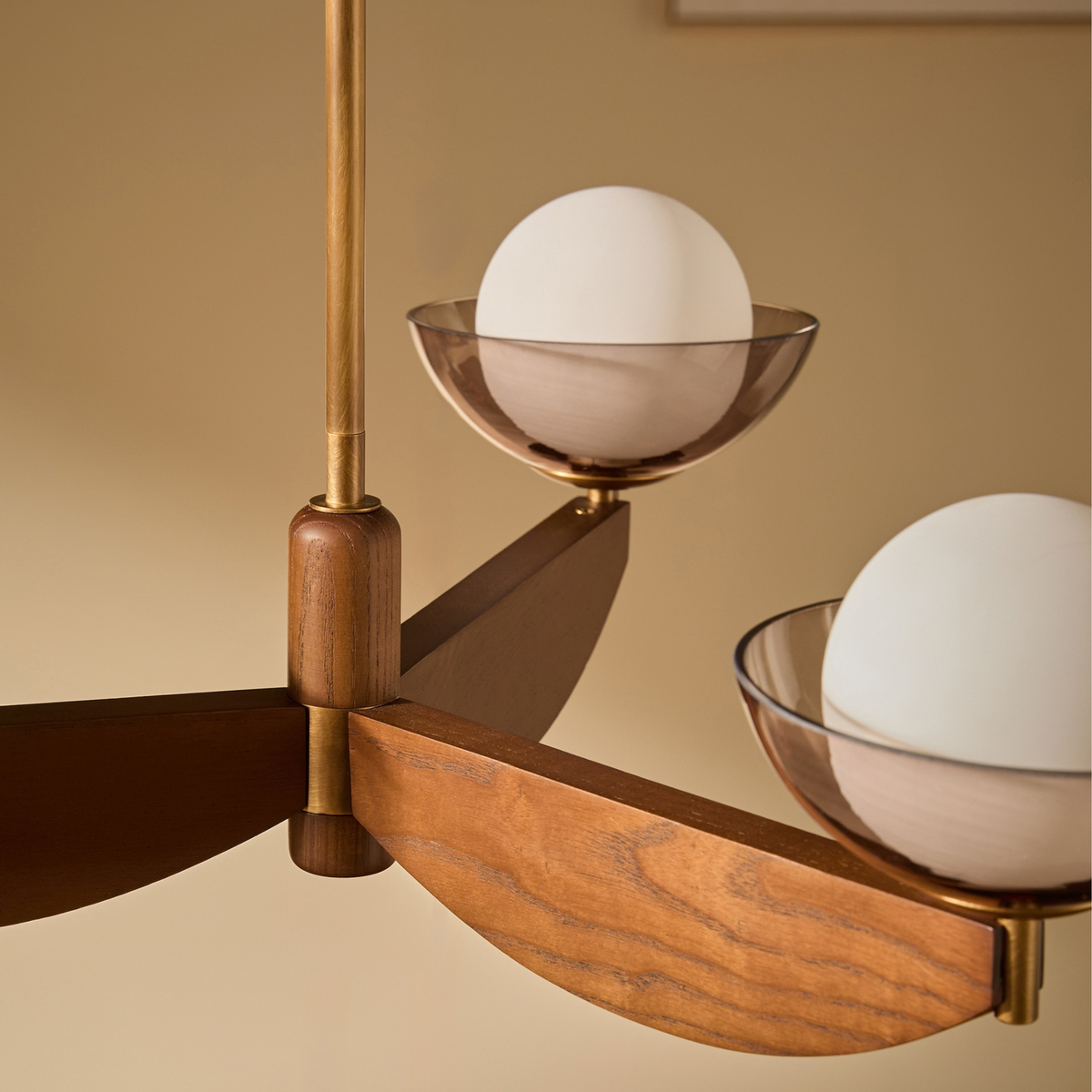 MADE.COM Layla Small Ceiling Light in Walnut & Antique Brass with Smoked & Opal Glass Shades