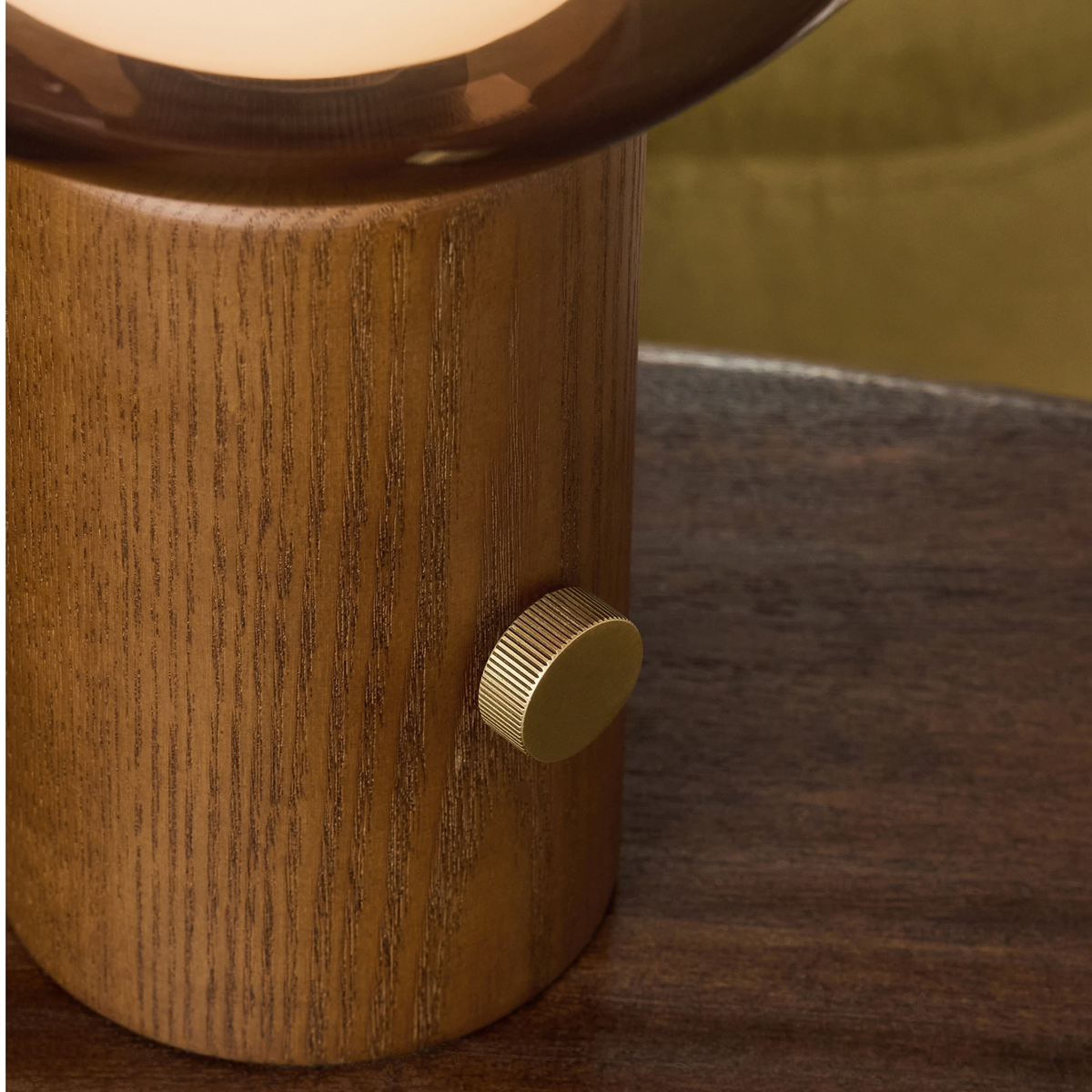 MADE.COM Layla Table Lamp in Walnut & Antique Brass with Smoked & Opal Glass Shade