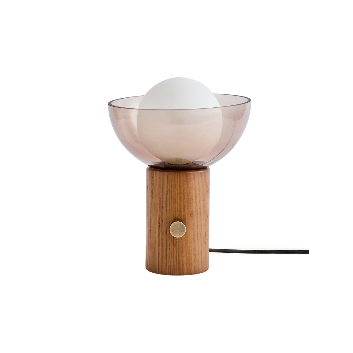 MADE.COM Layla Table Lamp in Walnut & Antique Brass with Smoked & Opal Glass Shade