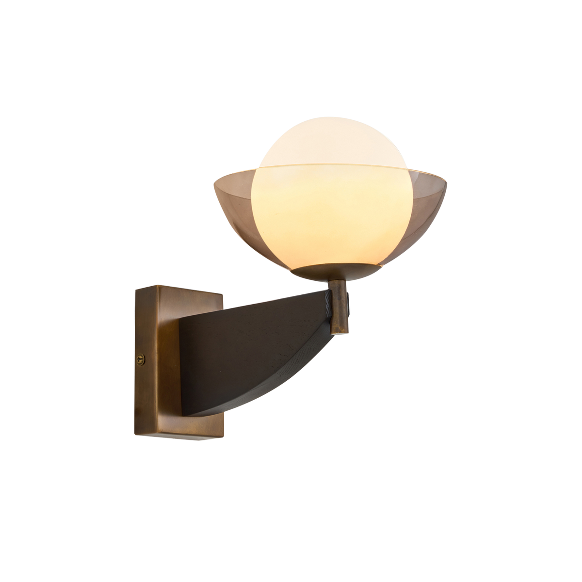 MADE.COM Layla Wall Light in Black Wood & Antique Brass with Smoked & Opal Glass Shade