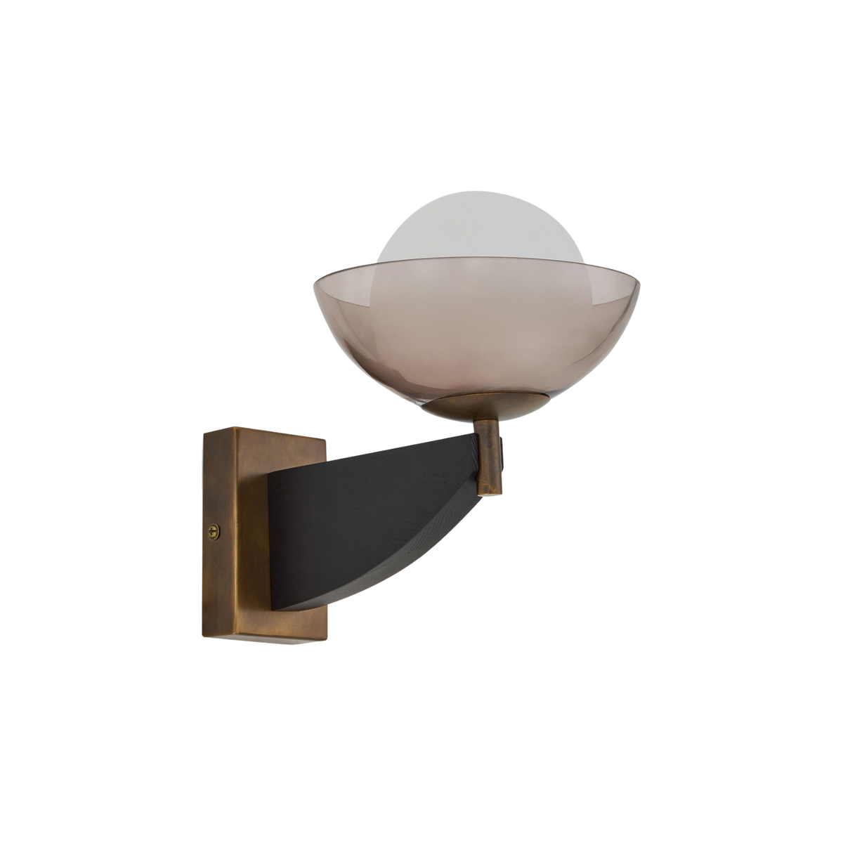 MADE.COM Layla Wall Light in Black Wood & Antique Brass with Smoked & Opal Glass Shade