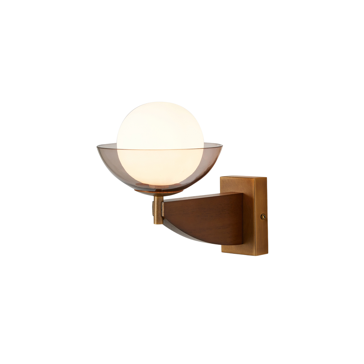 MADE.COM Layla Wall Light in Antique Brass & Walnut with Smoked & Opal Glass Shade