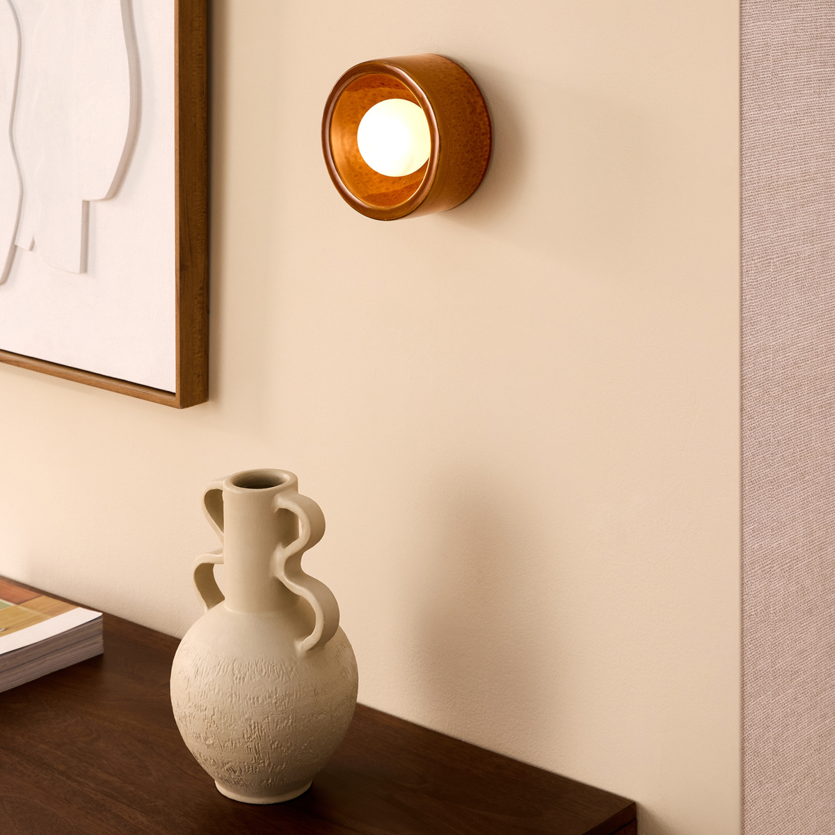 MADE.COM Mavi Ceramic Wall Light in Caramel Crackle Glaze with Frosted Glass Shade