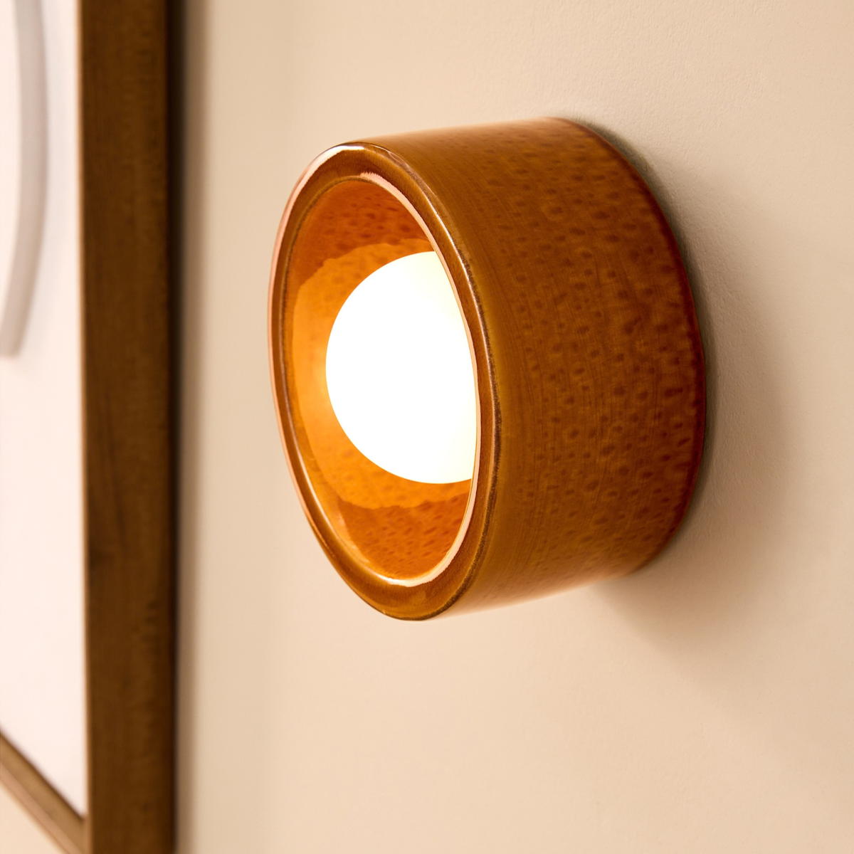 MADE.COM Mavi Ceramic Wall Light in Caramel Crackle Glaze with Frosted Glass Shade