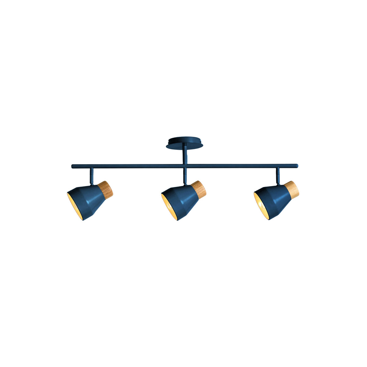 MADE.COM Albert 3 Light Linear Pendant in Navy Blue with Rubberwood Detail