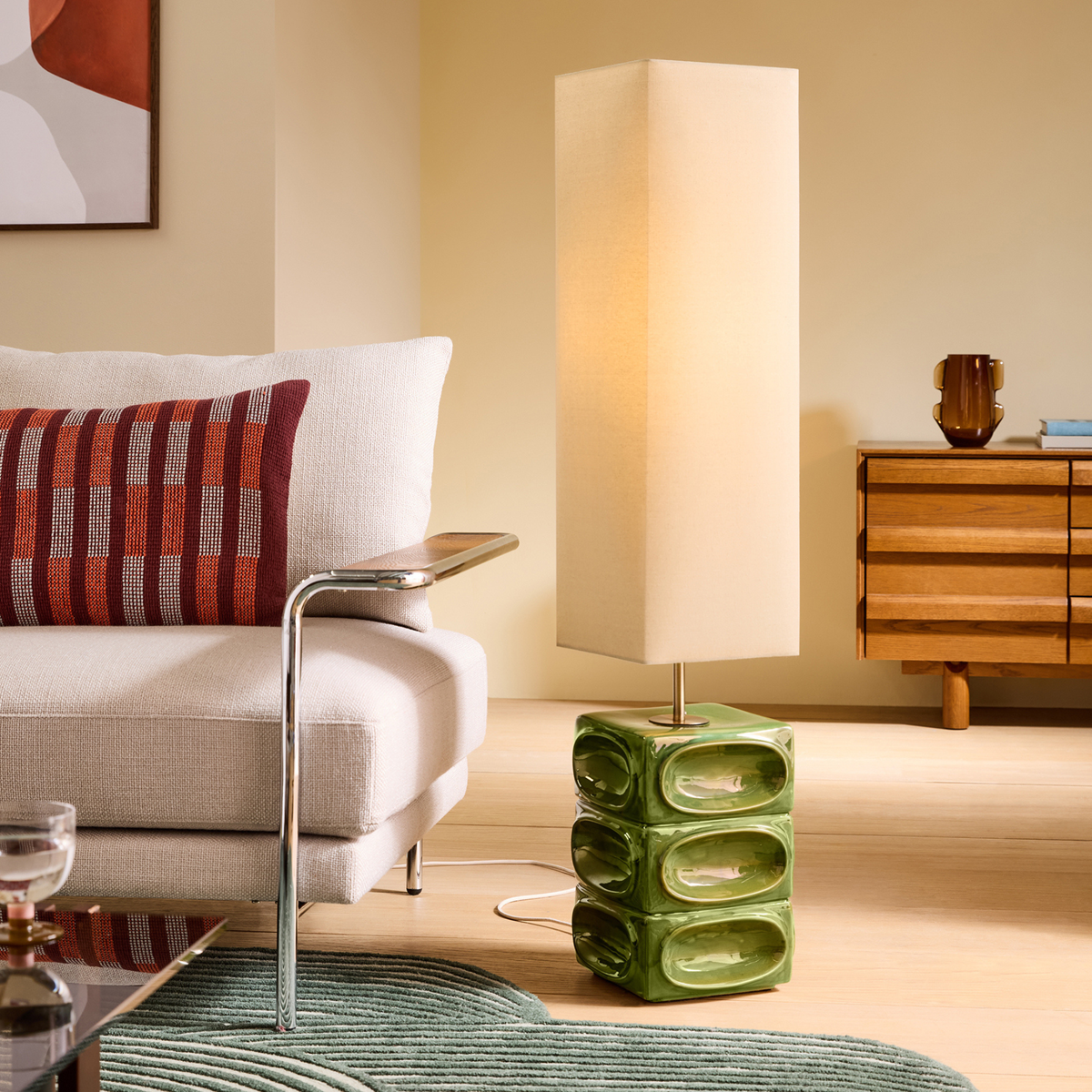 MADE.COM Nell Ceramic Floor Lamp - Green & Ecru