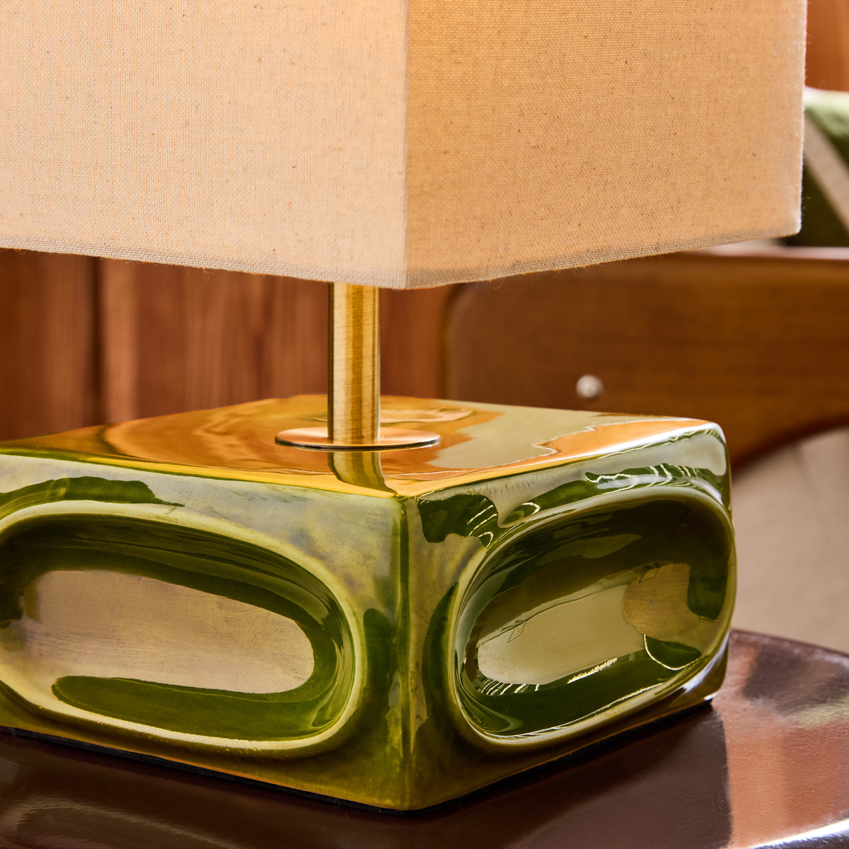 MADE.COM Nell Ceramic Table Lamp - Green & Ecru