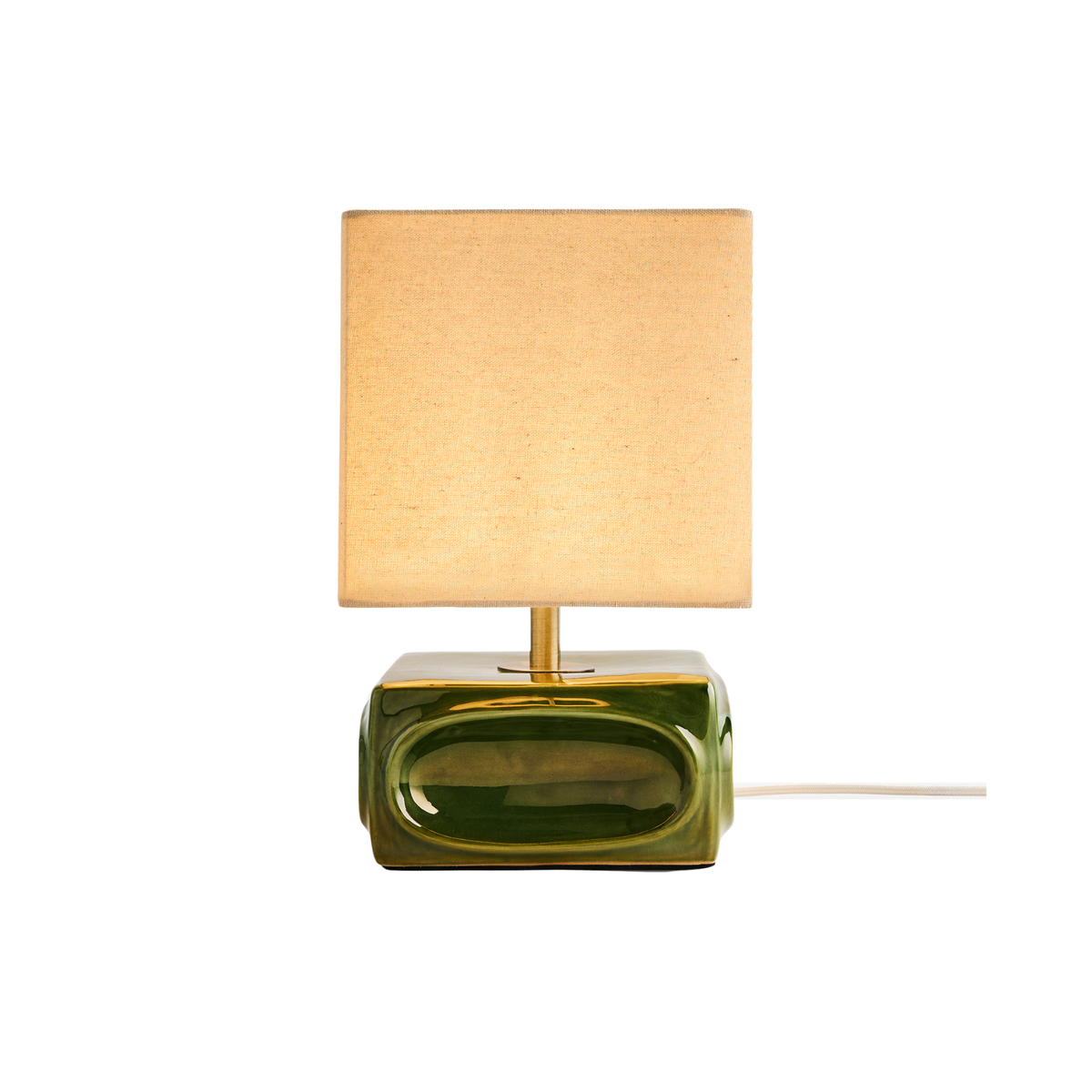 MADE.COM Nell Ceramic Table Lamp in Green Reactive Glaze with Ecru Linen Shade