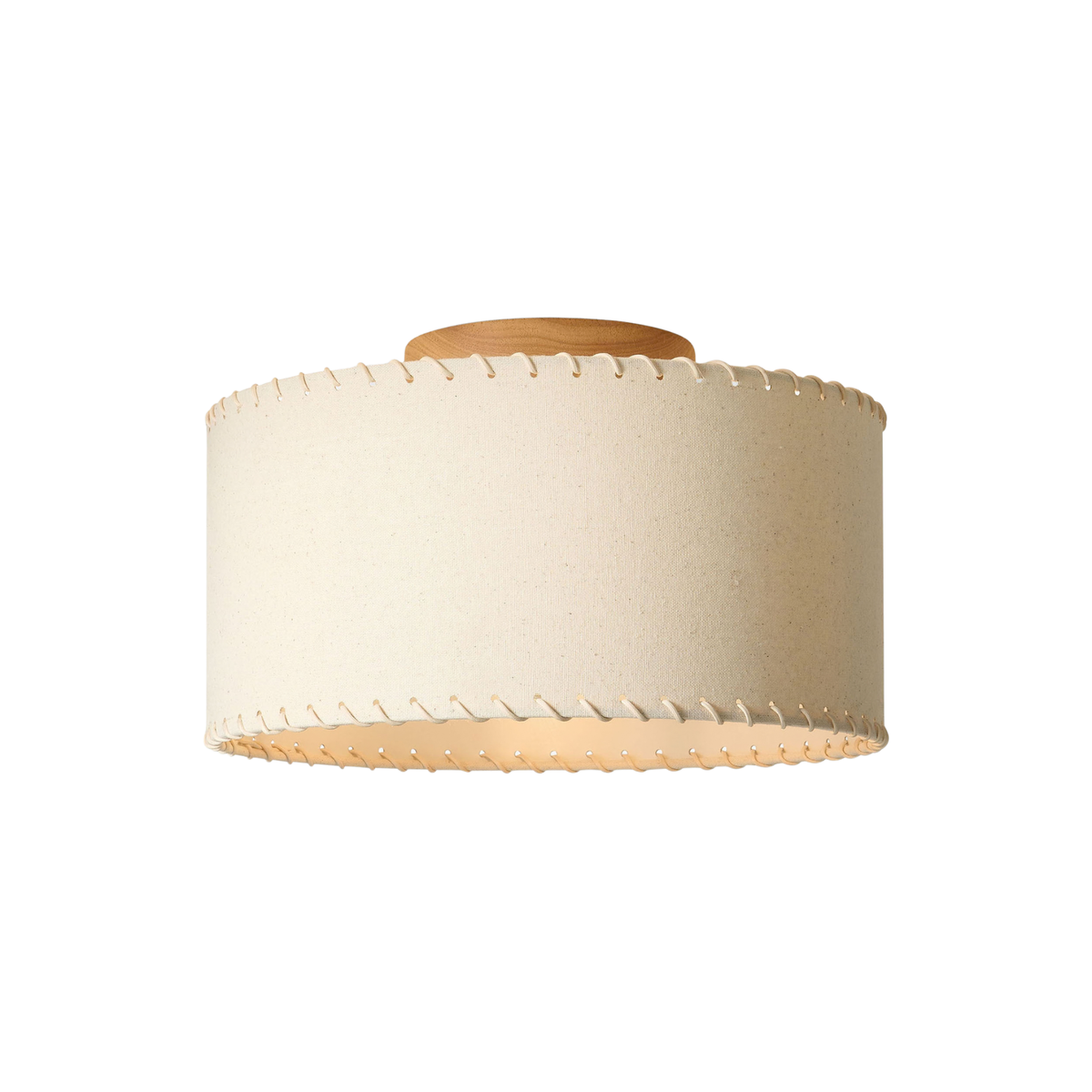 MADE.COM Neutra Flush Ceiling Light in Natural Wood with Fabric Drum Shade