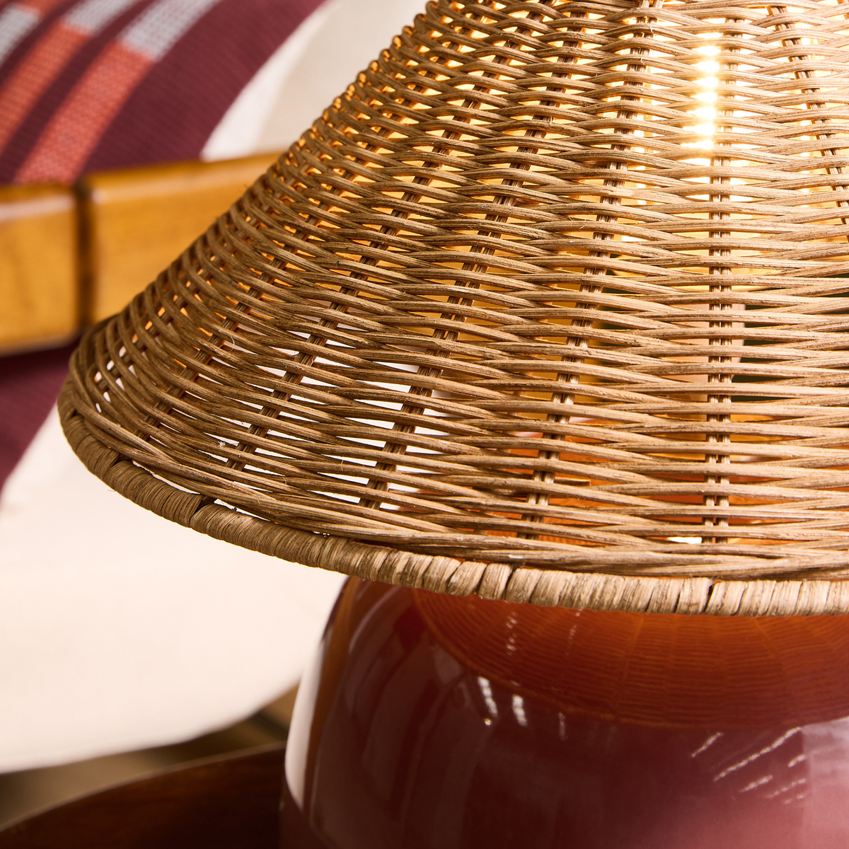 MADE.COM Nora Table Lamp - Burgundy Red & Rattan