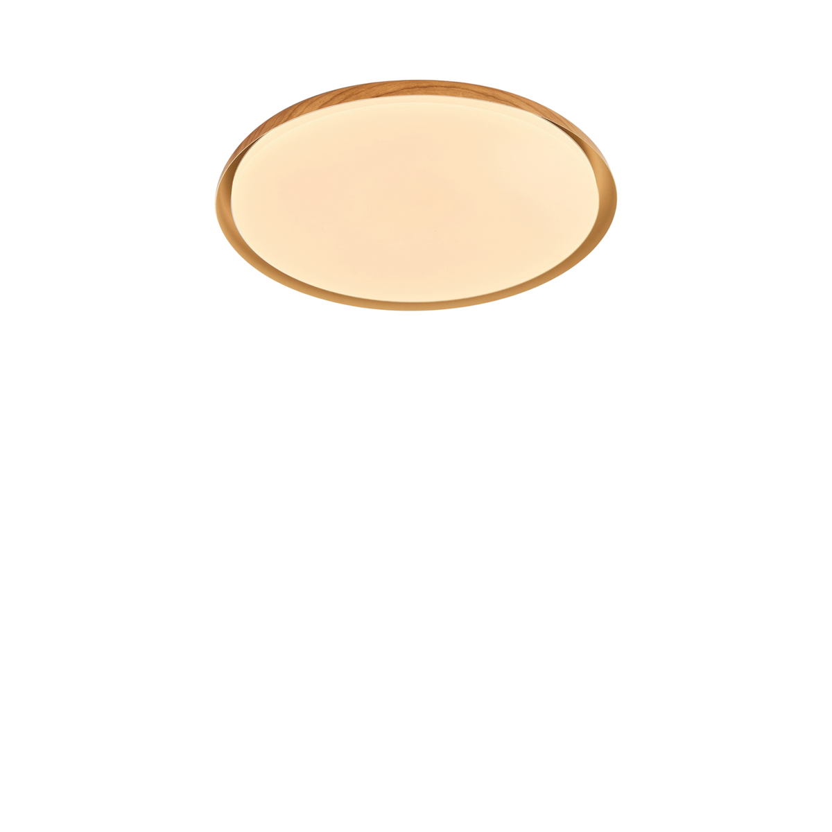 MADE.COM Nura flush ceiling light in wood effect with opal diffuser, studio shot from below