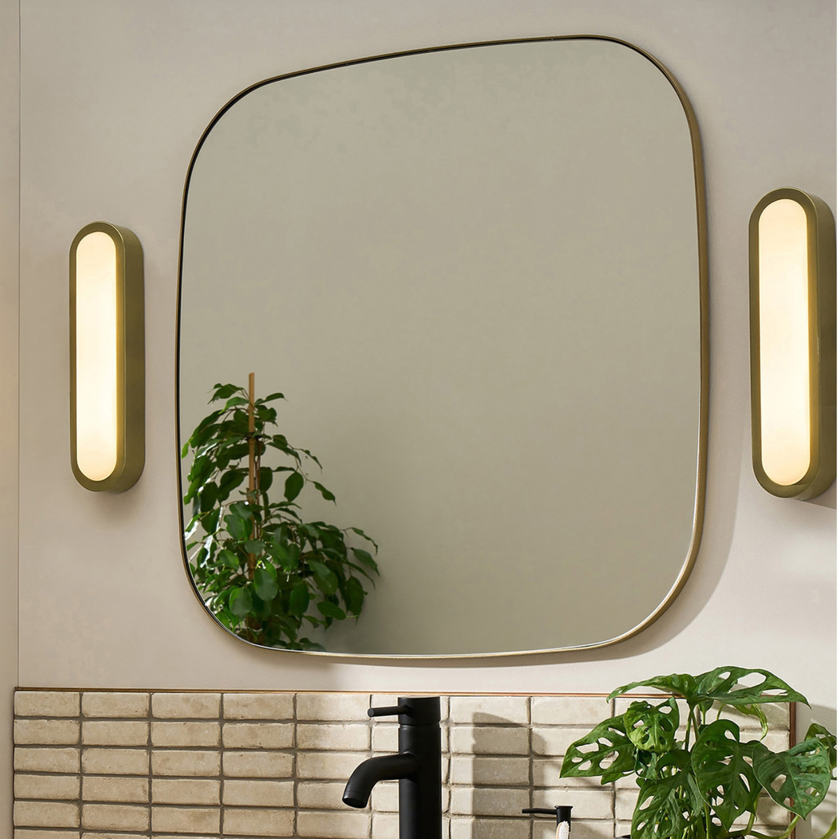MADE.COM Nura IP44 Flush Bathroom Wall Light in Antique Brass with Opal Diffuser