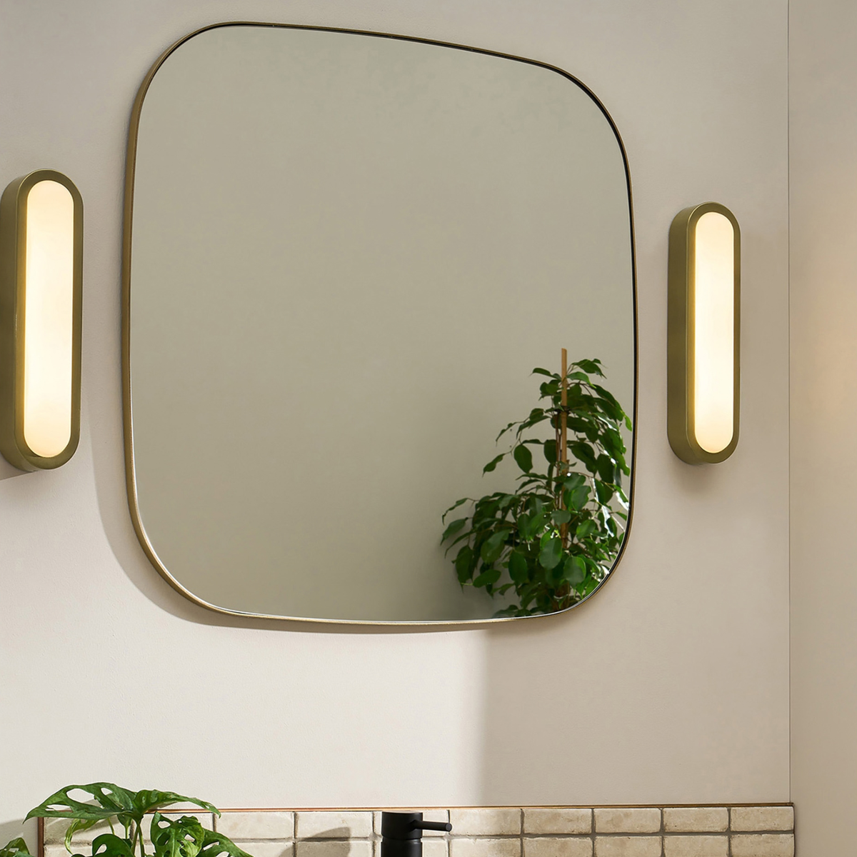MADE.COM Nura IP44 Flush Bathroom Wall Light in Antique Brass with Opal Diffuser