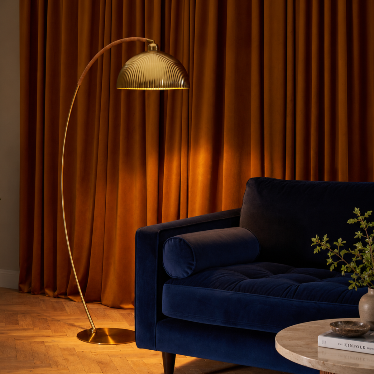 MADE.COM Shell Floor Lamp - Gold & Bamboo