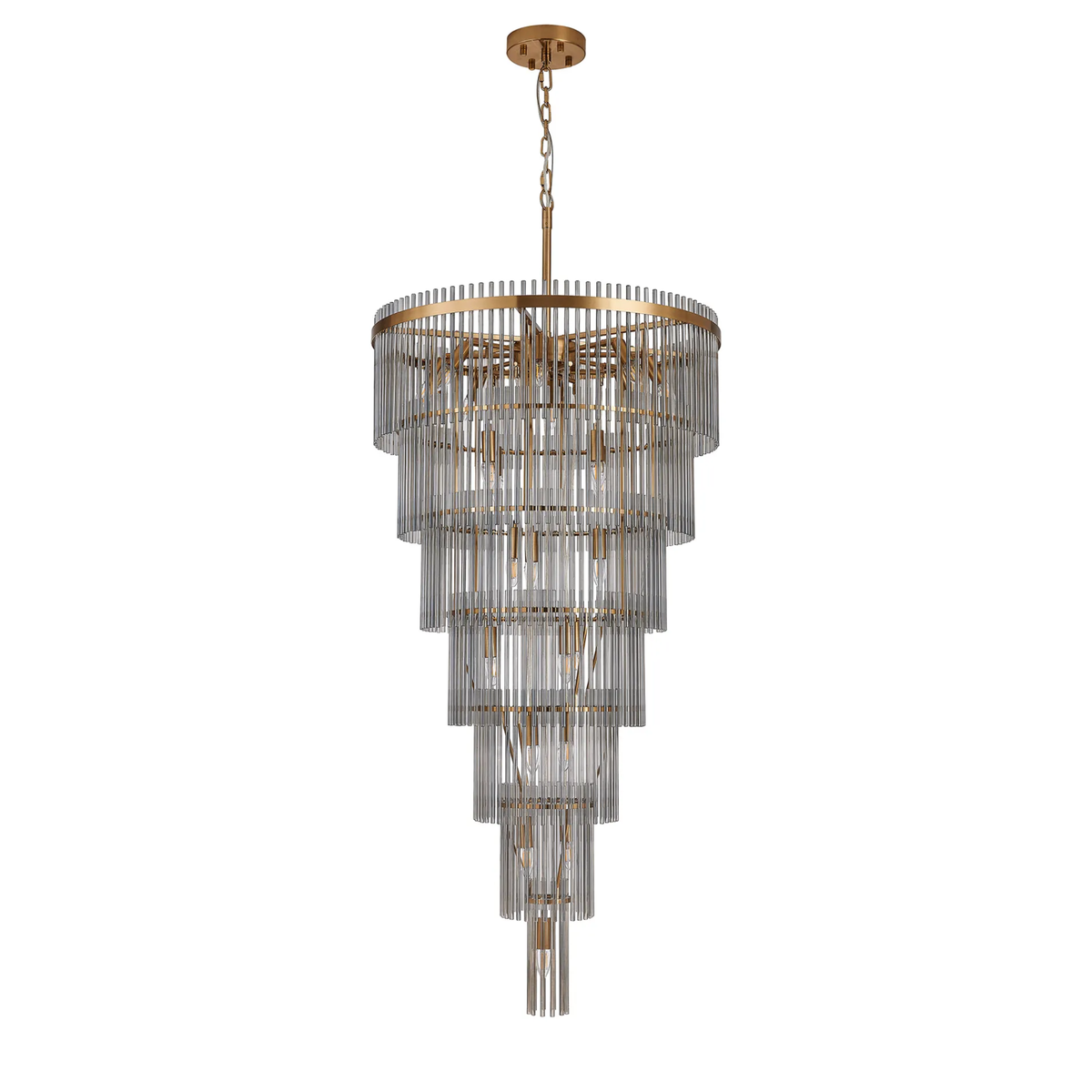 Fabula Robin 77cm 23 Light Glass Rod Chandelier - Brass Gold & Smoked Glass