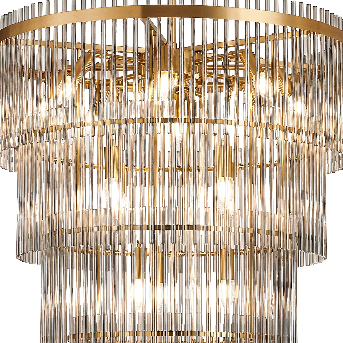 Fabula Robin 77cm 23 Light Glass Rod Chandelier - Brass Gold & Smoked Glass