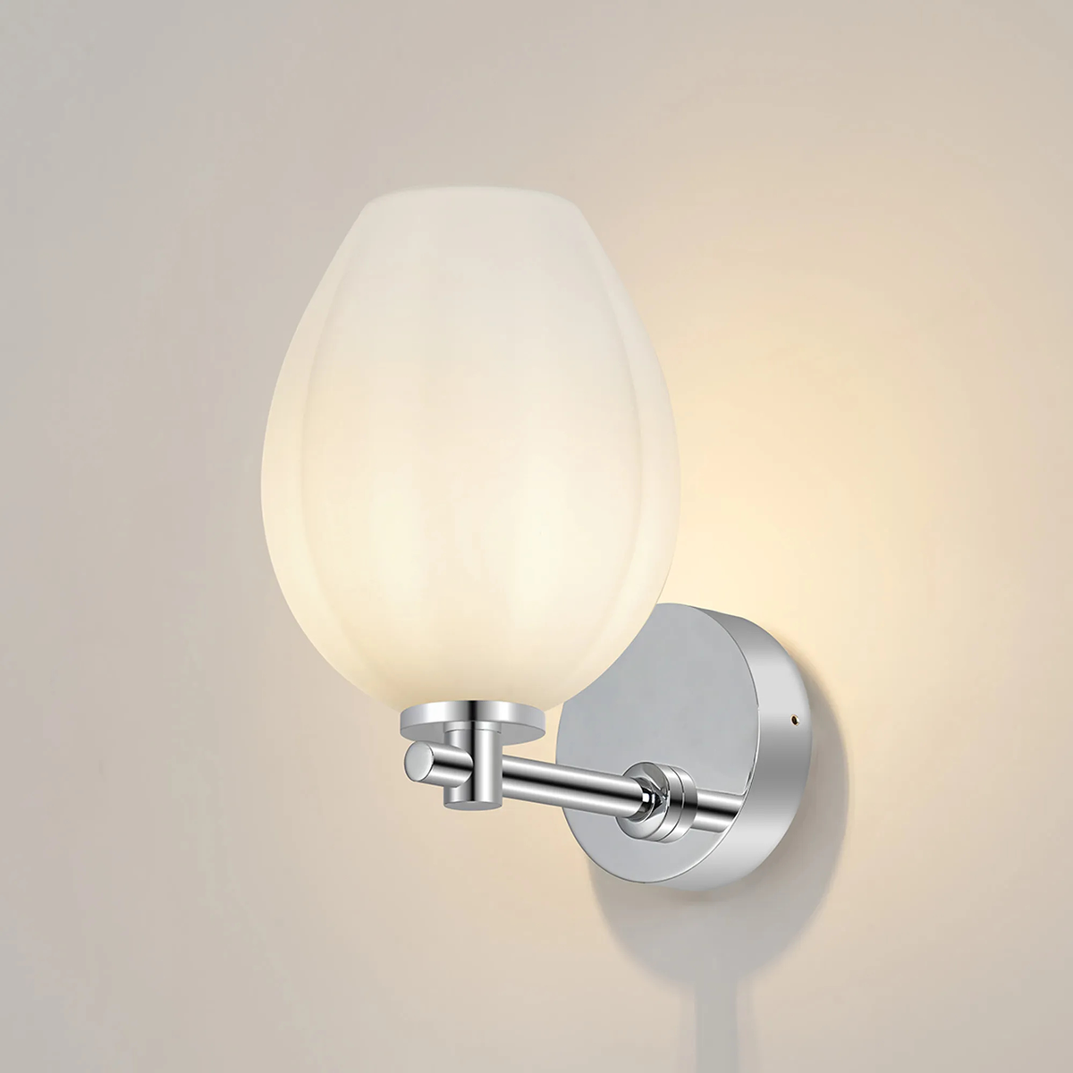 Fabula Western Short Arm Wall Light - Polished Chrome & Opal Tulip Glass Shade - IP44