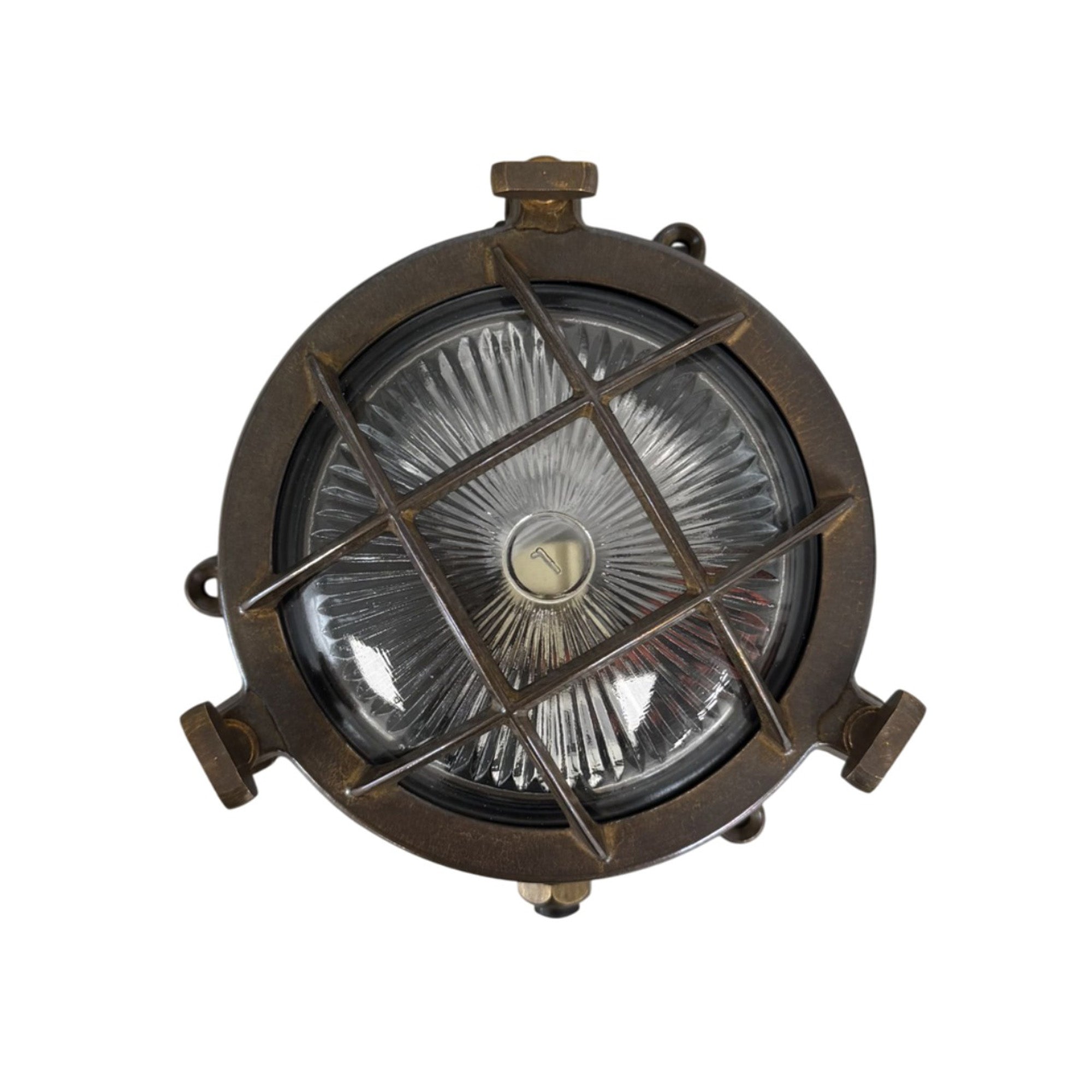 Navigator Mini Compass Guard Bulkhead Wall Light - Antique Brass