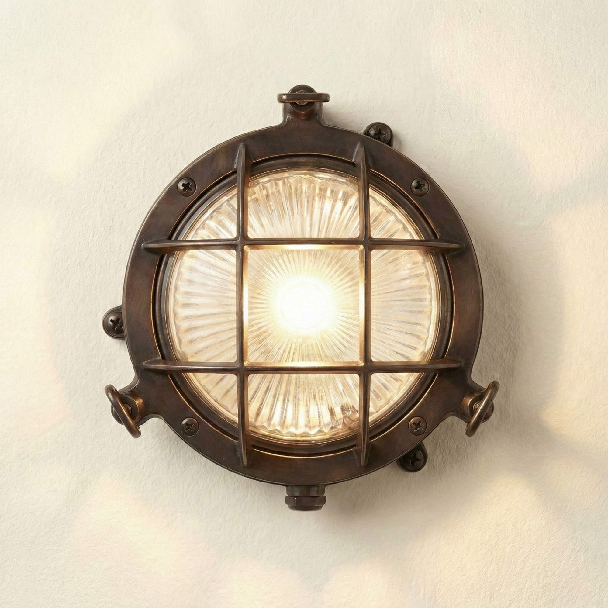 Navigator Mini Compass Guard Bulkhead Wall Light - Antique Brass