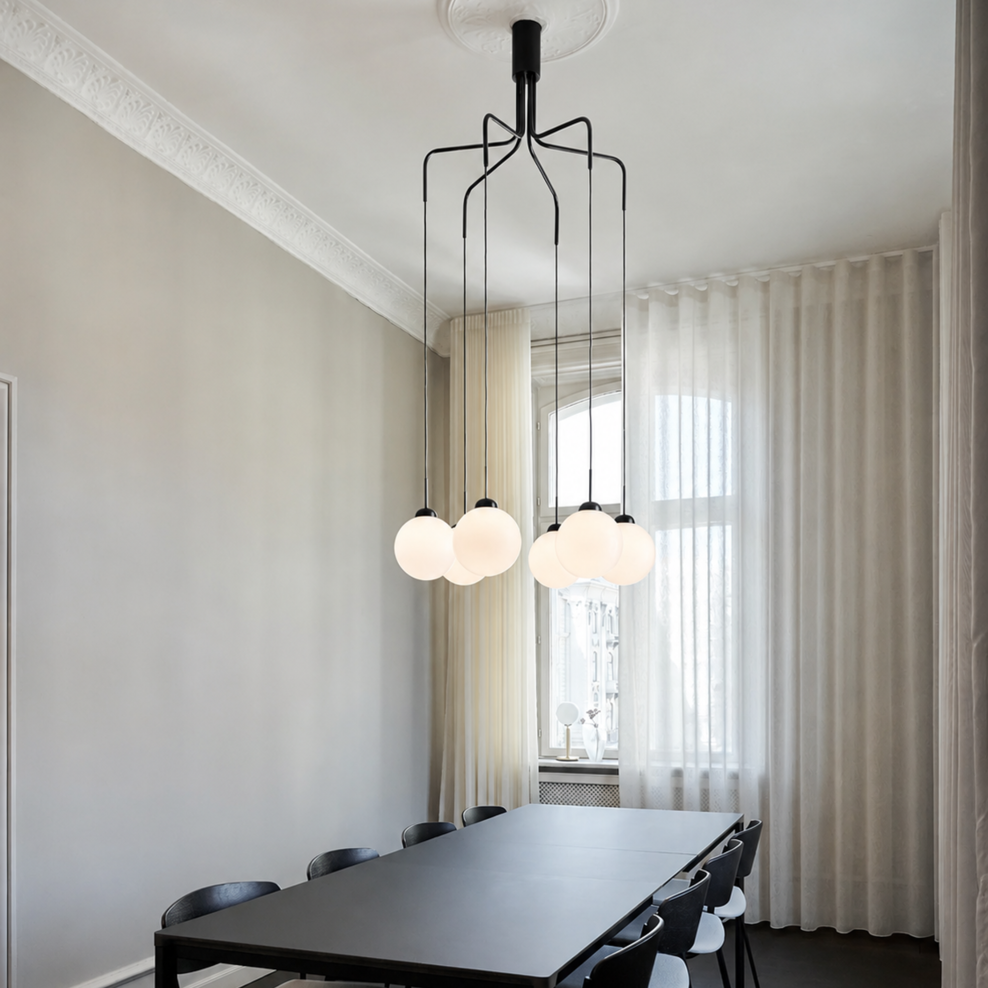 Nuura Apiales Cluster 6 Light Chandelier - Satin Black & Opal Glass