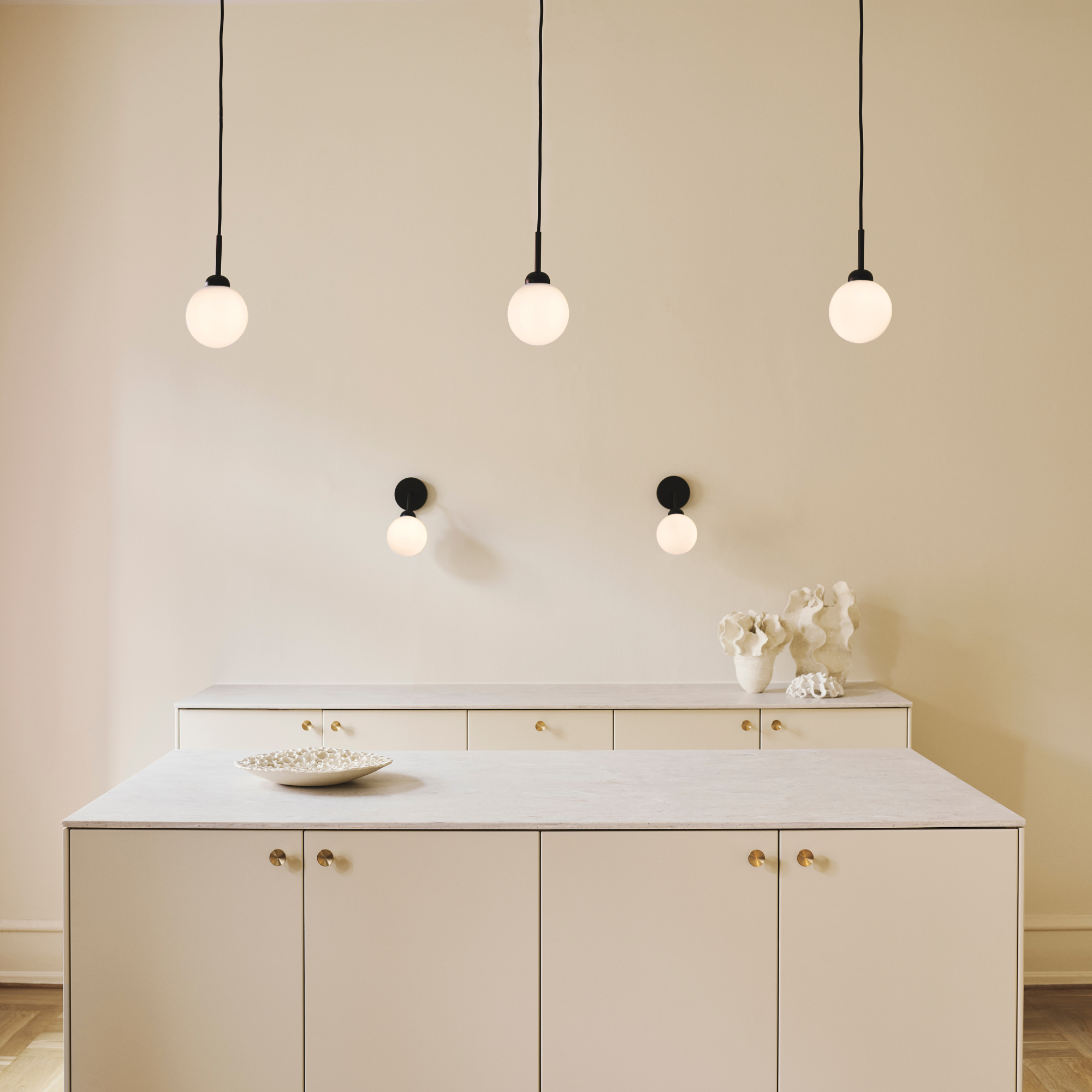 Nuura Apiales 1 Light Pendant - Satin Black & Opal Glass