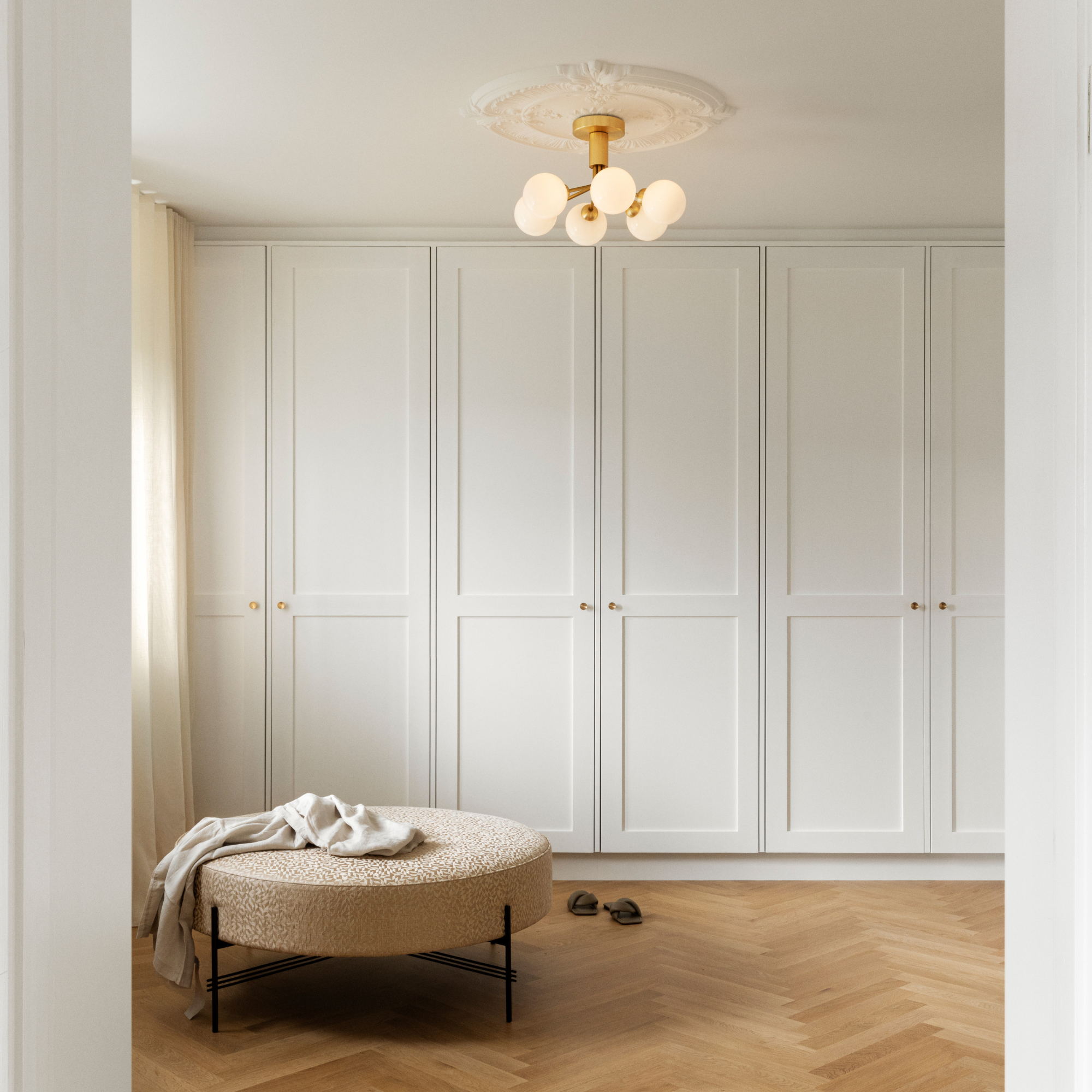 Nuura Apiales 6 Light Ceiling Light - Brushed Brass & Opal Glass