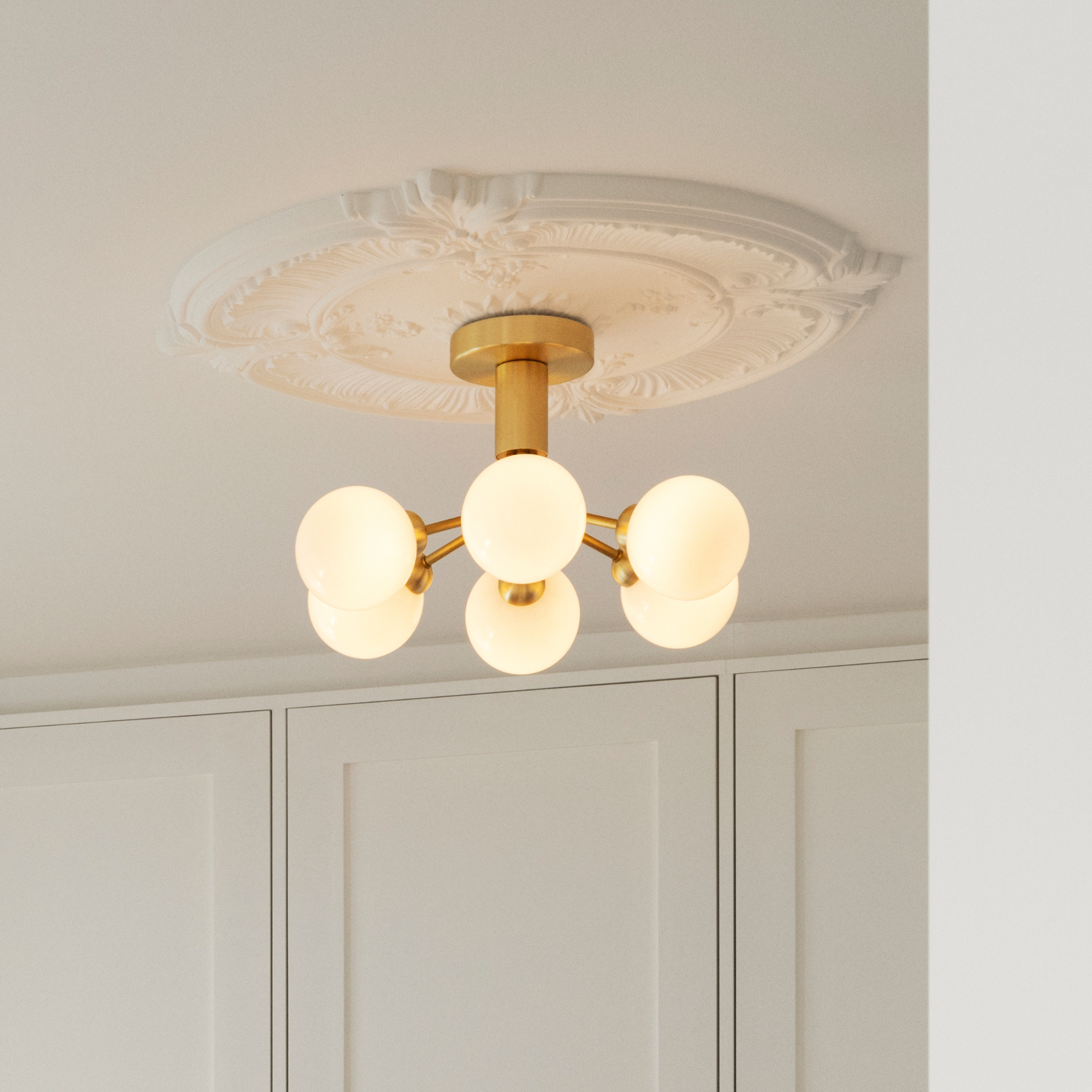 Nuura Apiales 6 Light Ceiling Light - Brushed Brass & Opal Glass