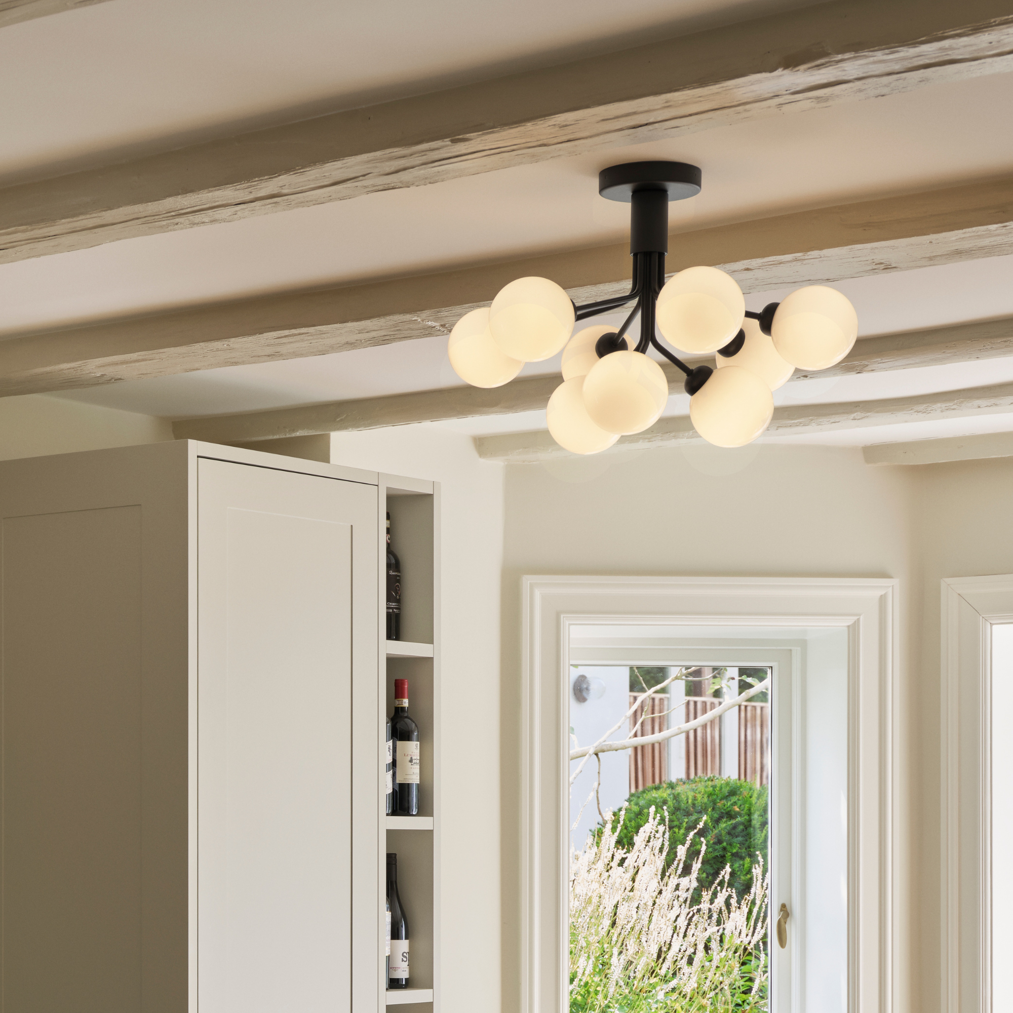 Nuura Apiales 9 Light Ceiling Light - Satin Black & Opal Glass