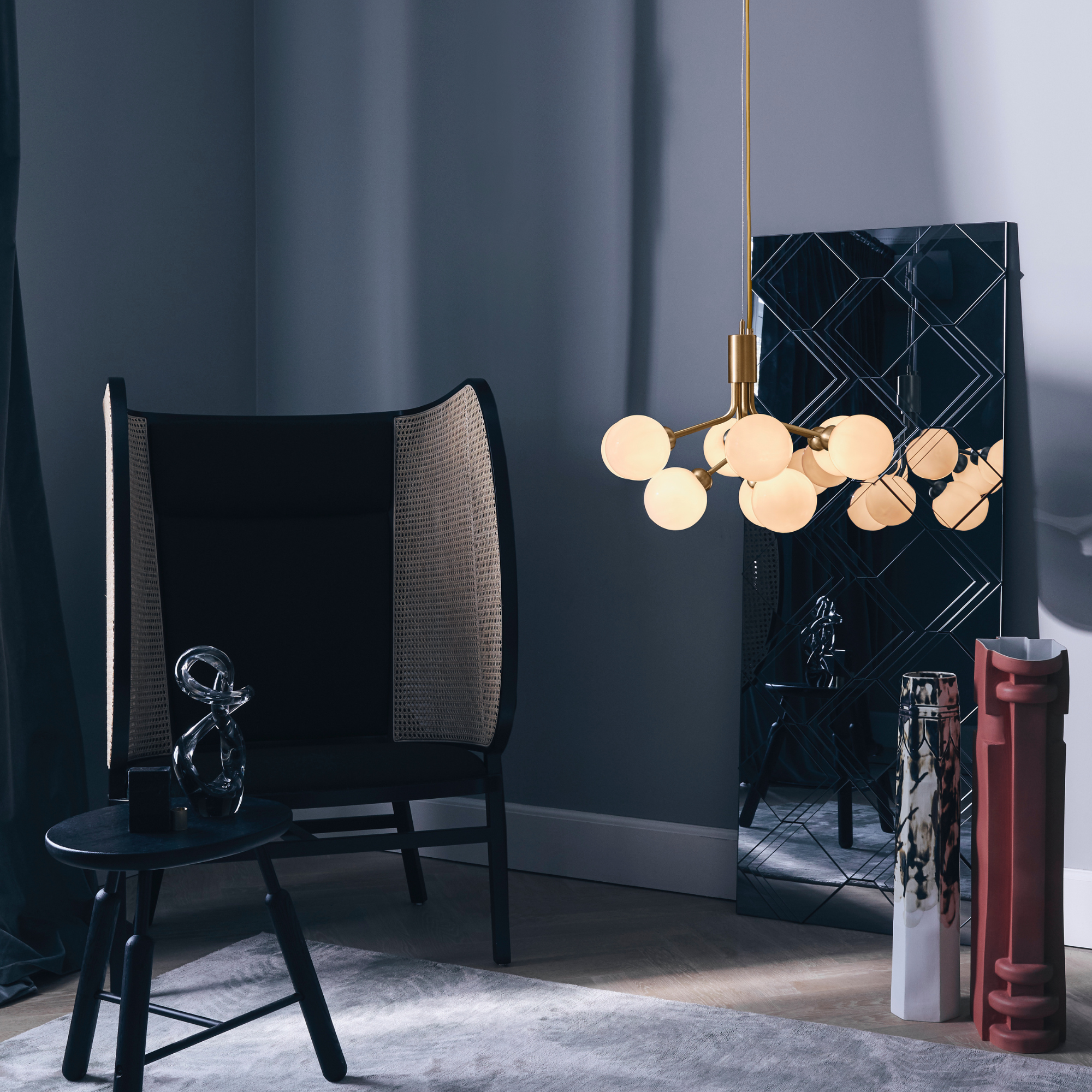 Nuura Apiales 9 Light Chandelier - Brushed Brass & Opal Glass