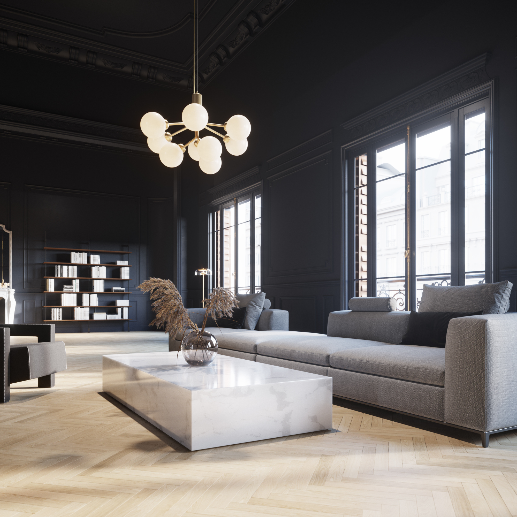 Nuura Apiales 9 Light Chandelier - Brushed Brass & Opal Glass