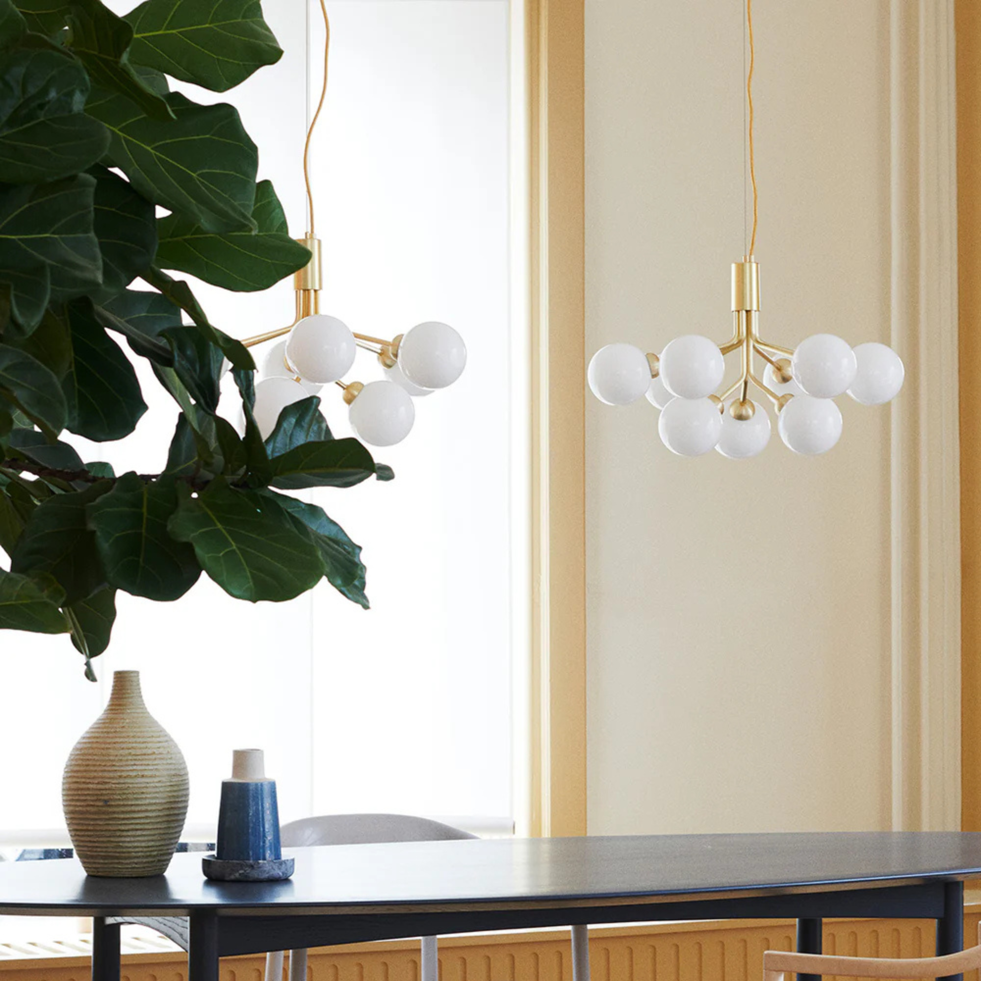 Nuura Apiales 9 Light Chandelier - Brushed Brass & Opal Glass