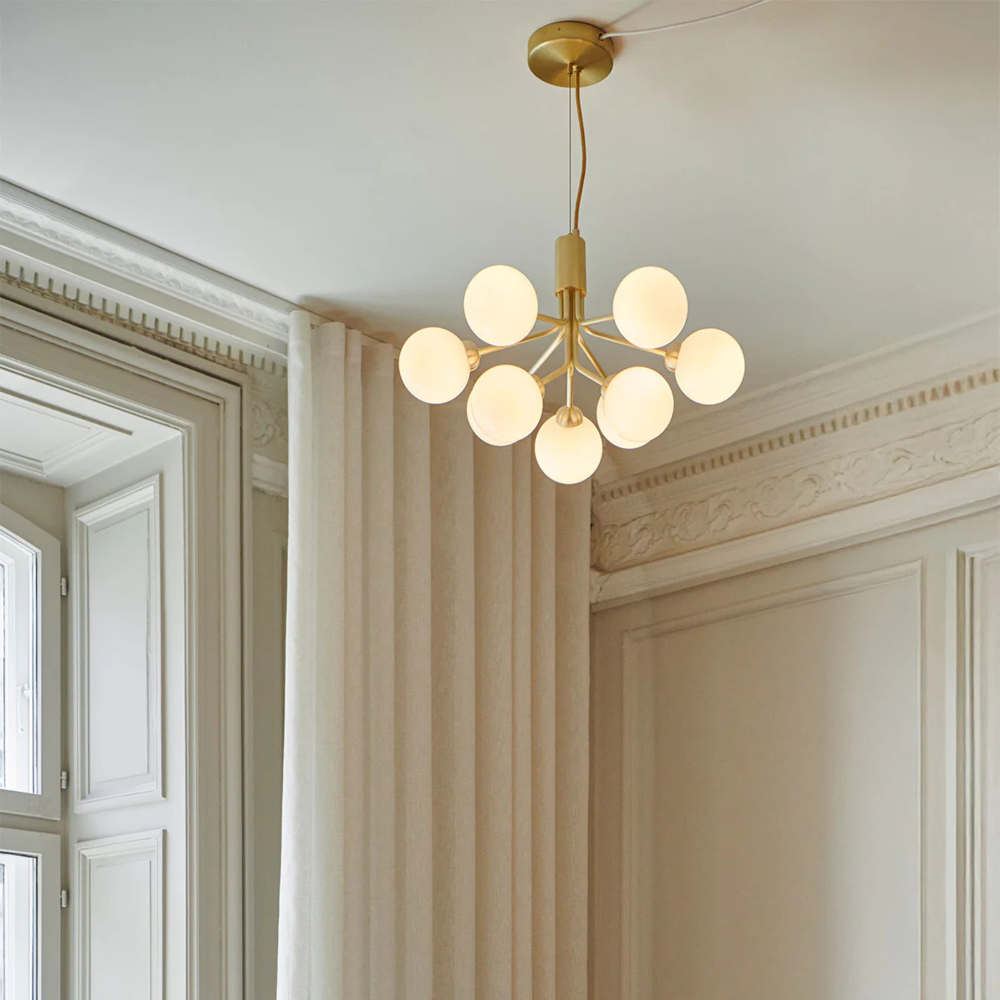 Nuura Apiales 9 Light Chandelier - Brushed Brass & Opal Glass
