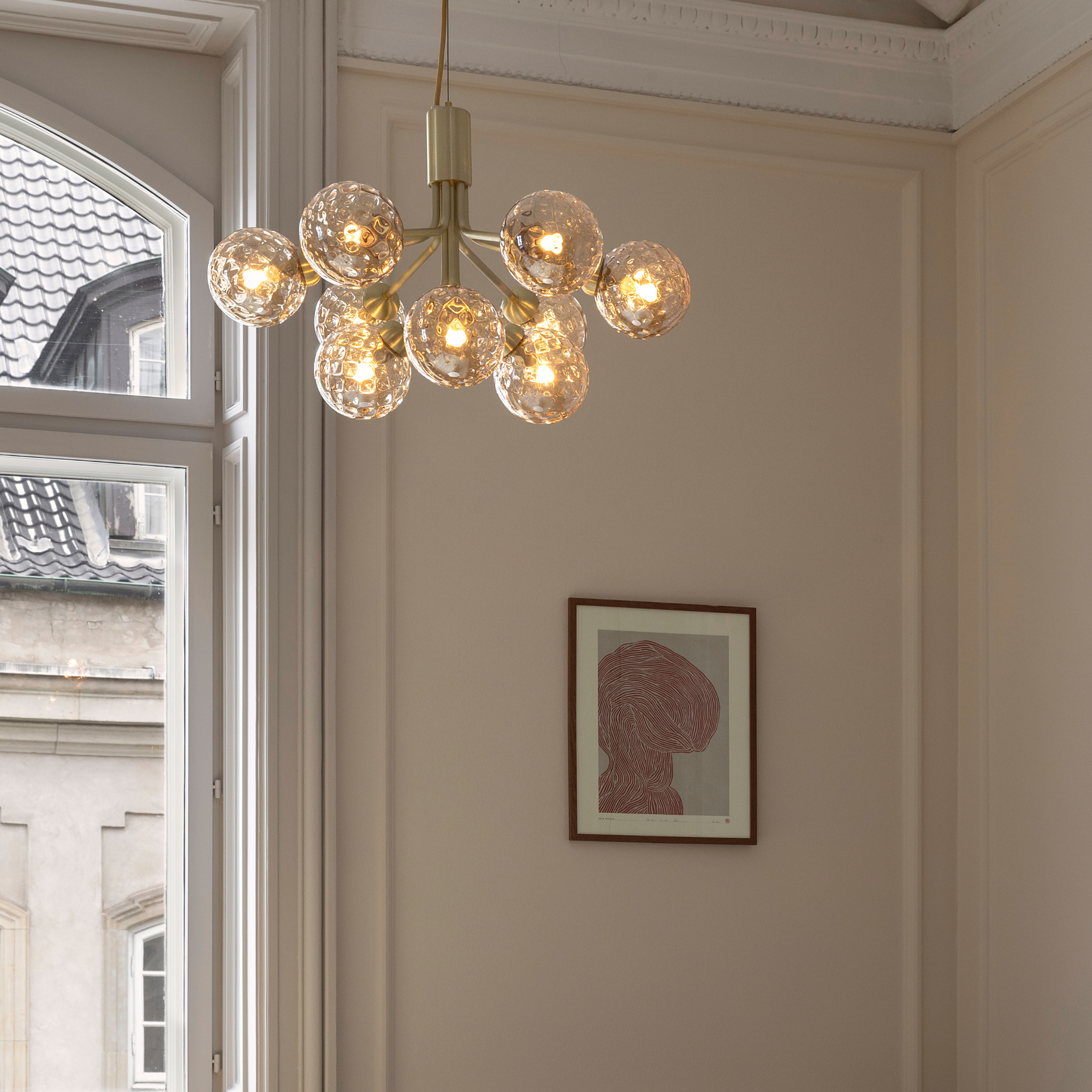 Nuura Apiales 9 Light Chandelier - Brushed Brass & Optic Gold Glass
